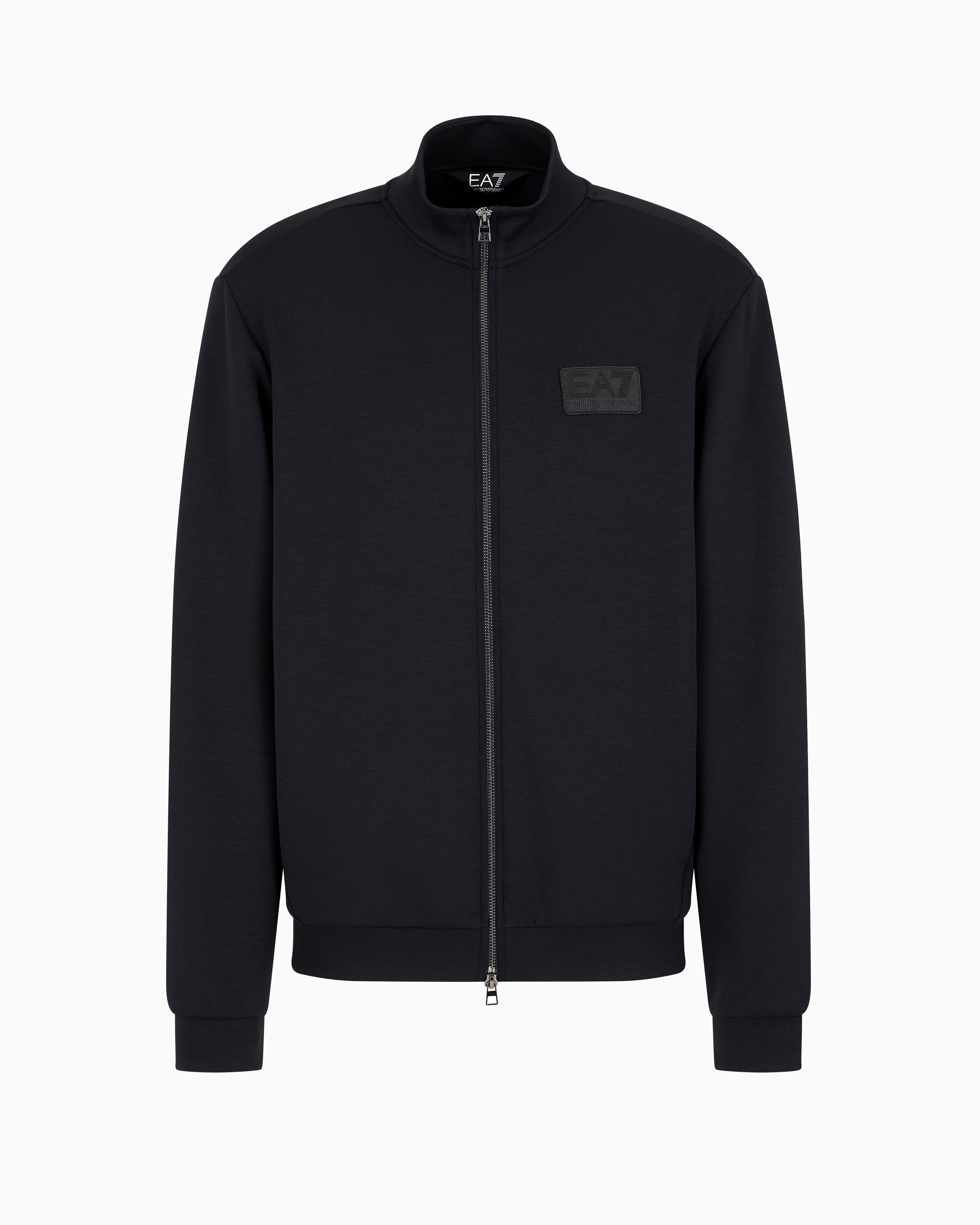 Ea7 Lux Identity Modal-blend Zip-up Sweatshirt In Black