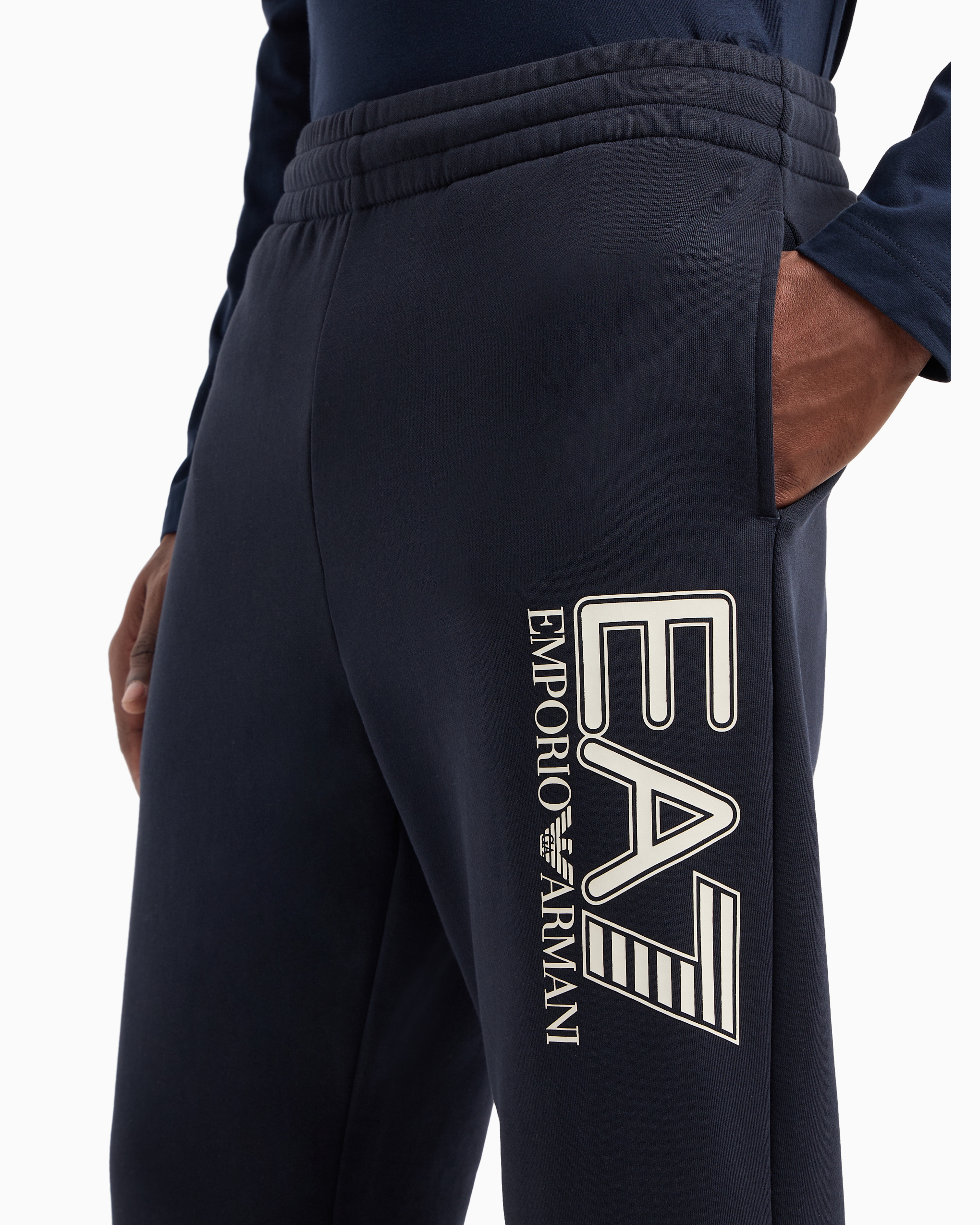 Shop Ea7 Visibility Cotton-blend Joggers In Navy Blue