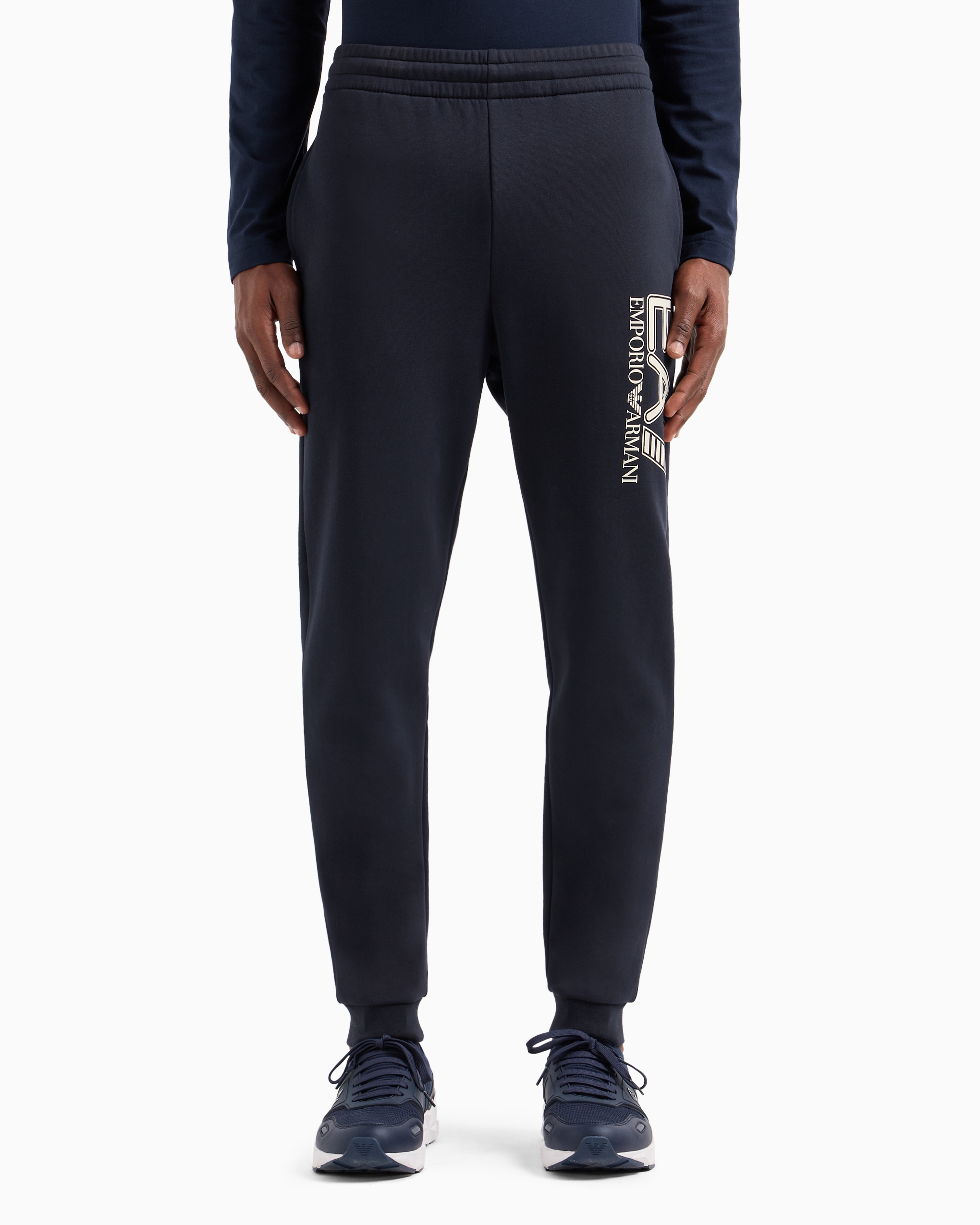 Shop Ea7 Visibility Cotton-blend Joggers In Navy Blue