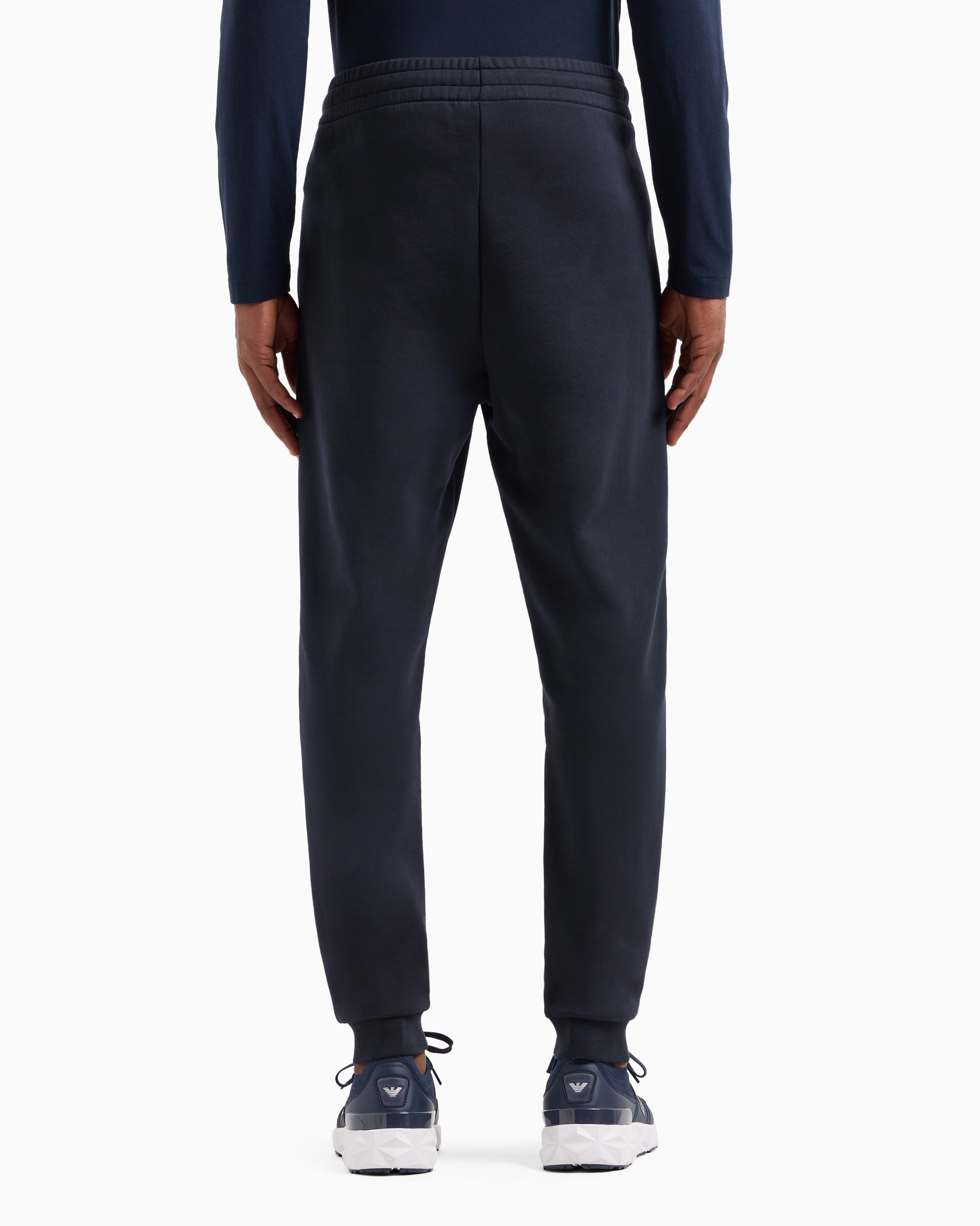 Shop Ea7 Visibility Cotton-blend Joggers In Navy Blue