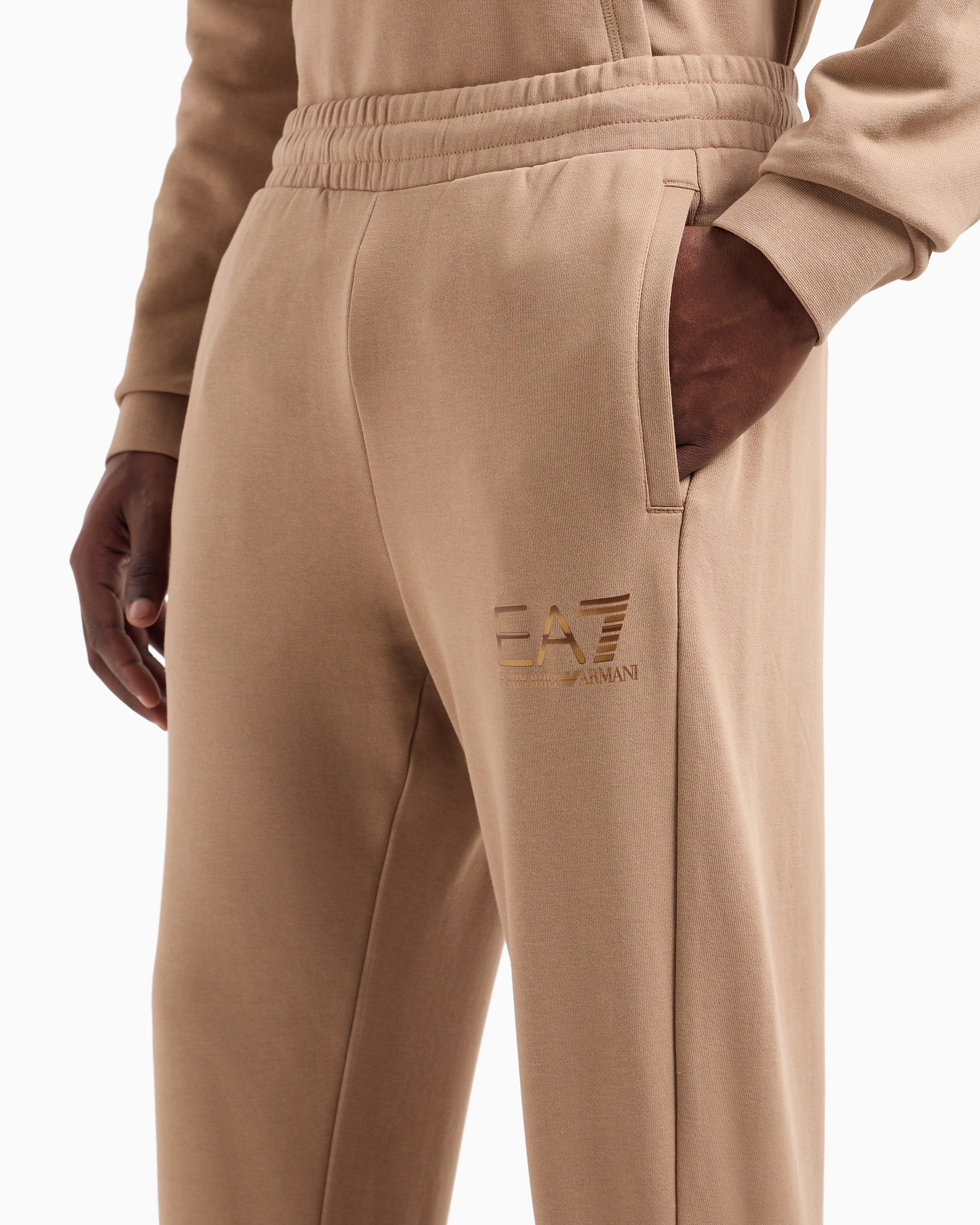 Shop Ea7 Logo Series Cotton Joggers In Beige