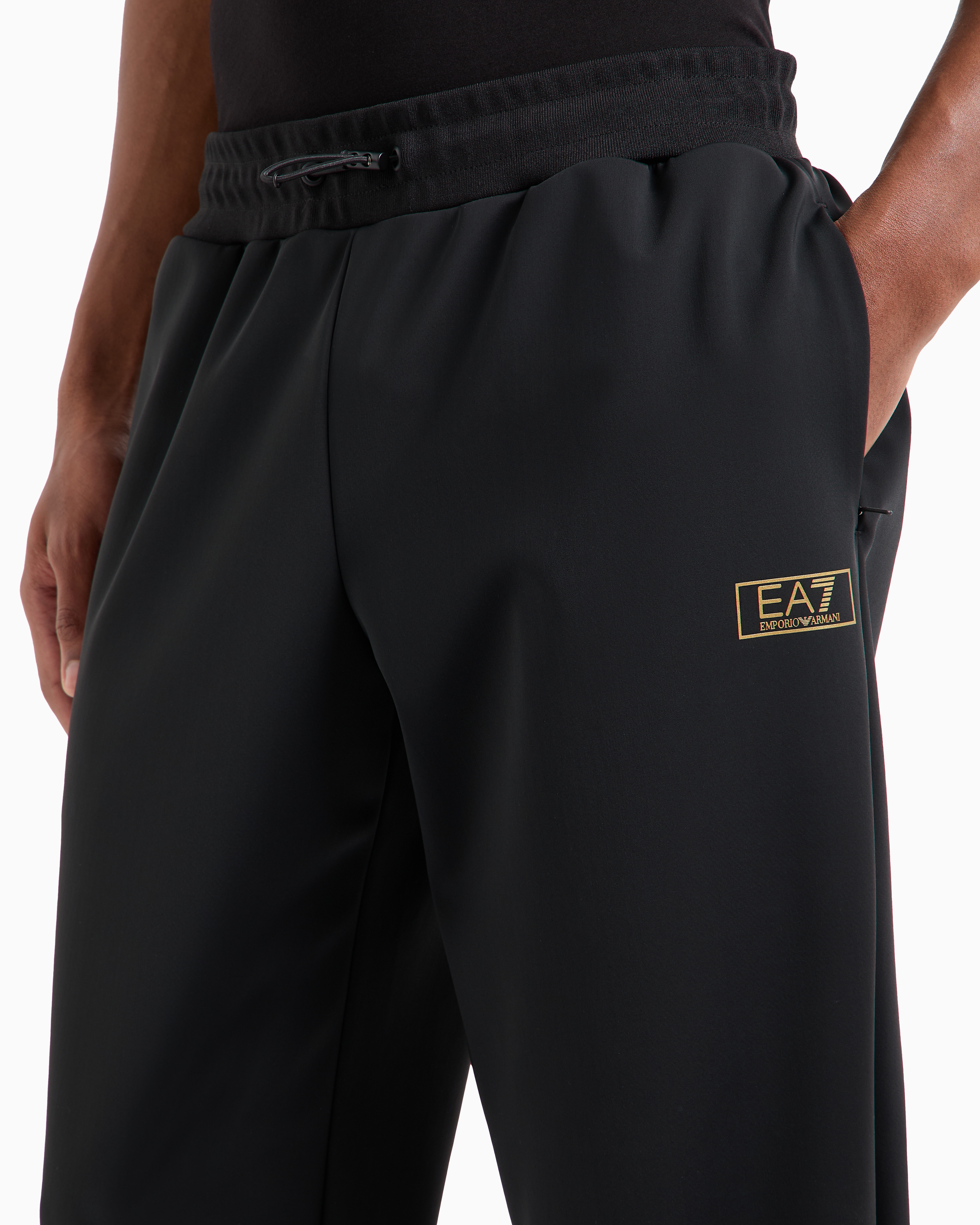 Shop Ea7 Gold Label Stretch Technical-fabric Joggers In Black