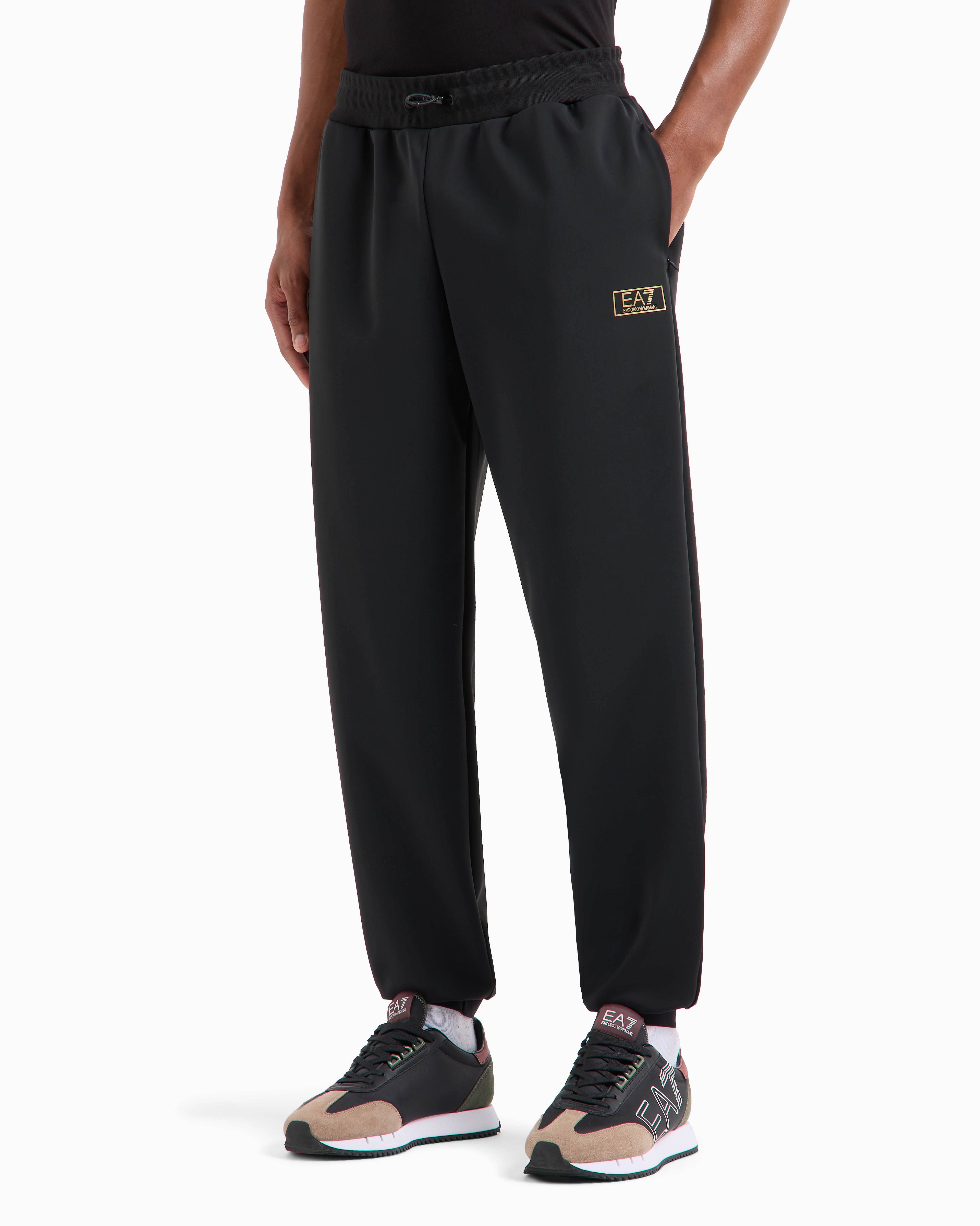 Shop Ea7 Gold Label Stretch Technical-fabric Joggers In Black