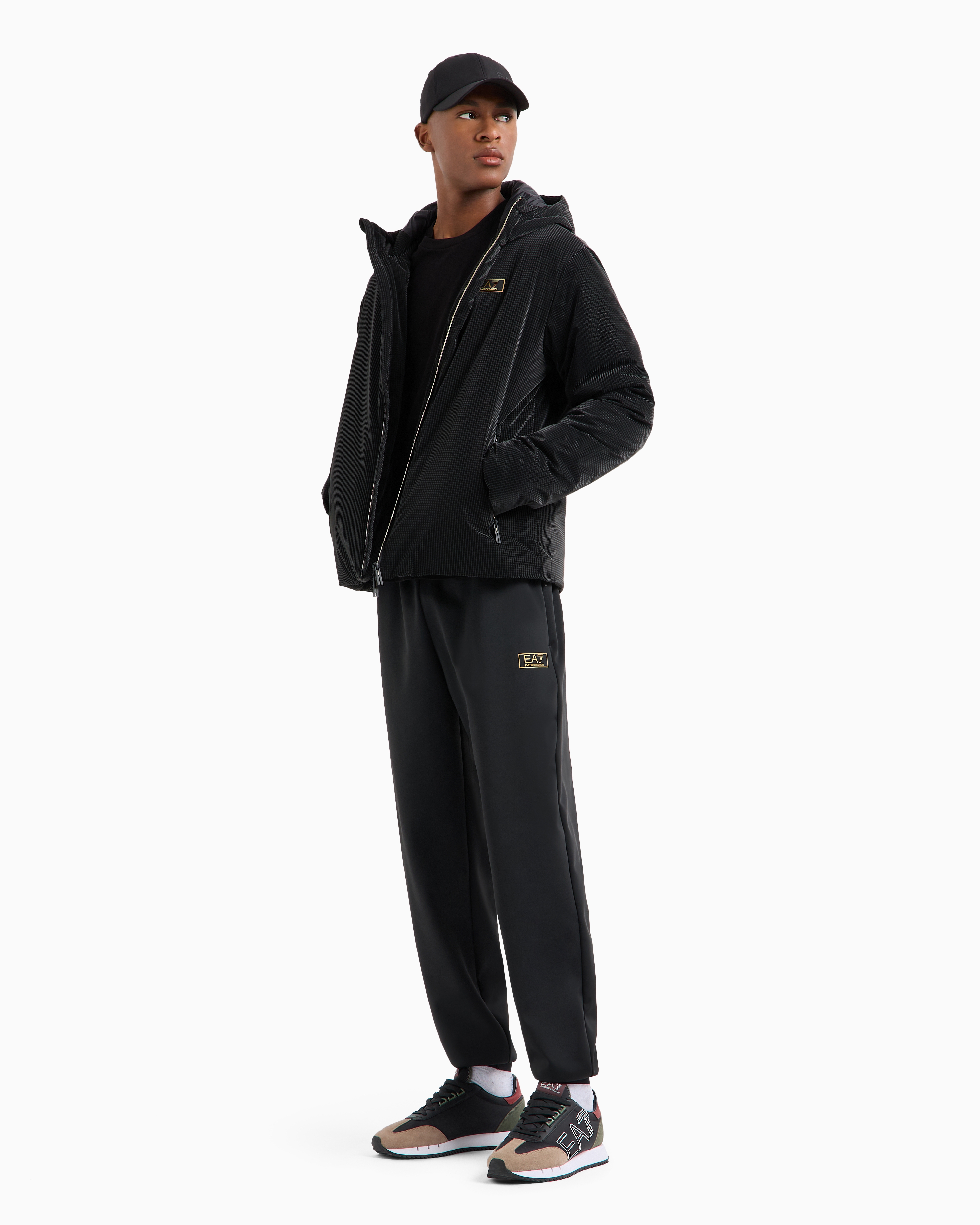 Shop Ea7 Gold Label Stretch Technical-fabric Joggers In Black