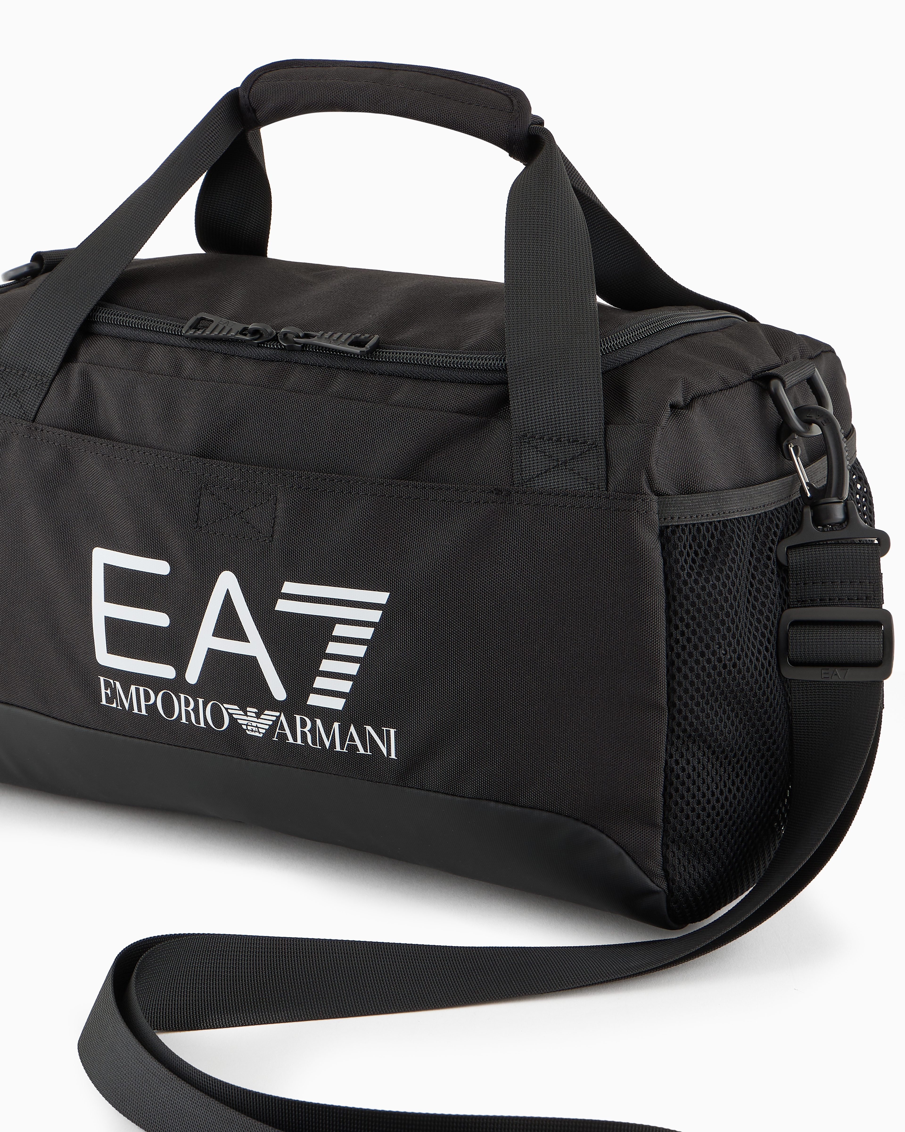 Shop Ea7 Small Technical-fabric Duffel Bag With Oversized Logo In Black