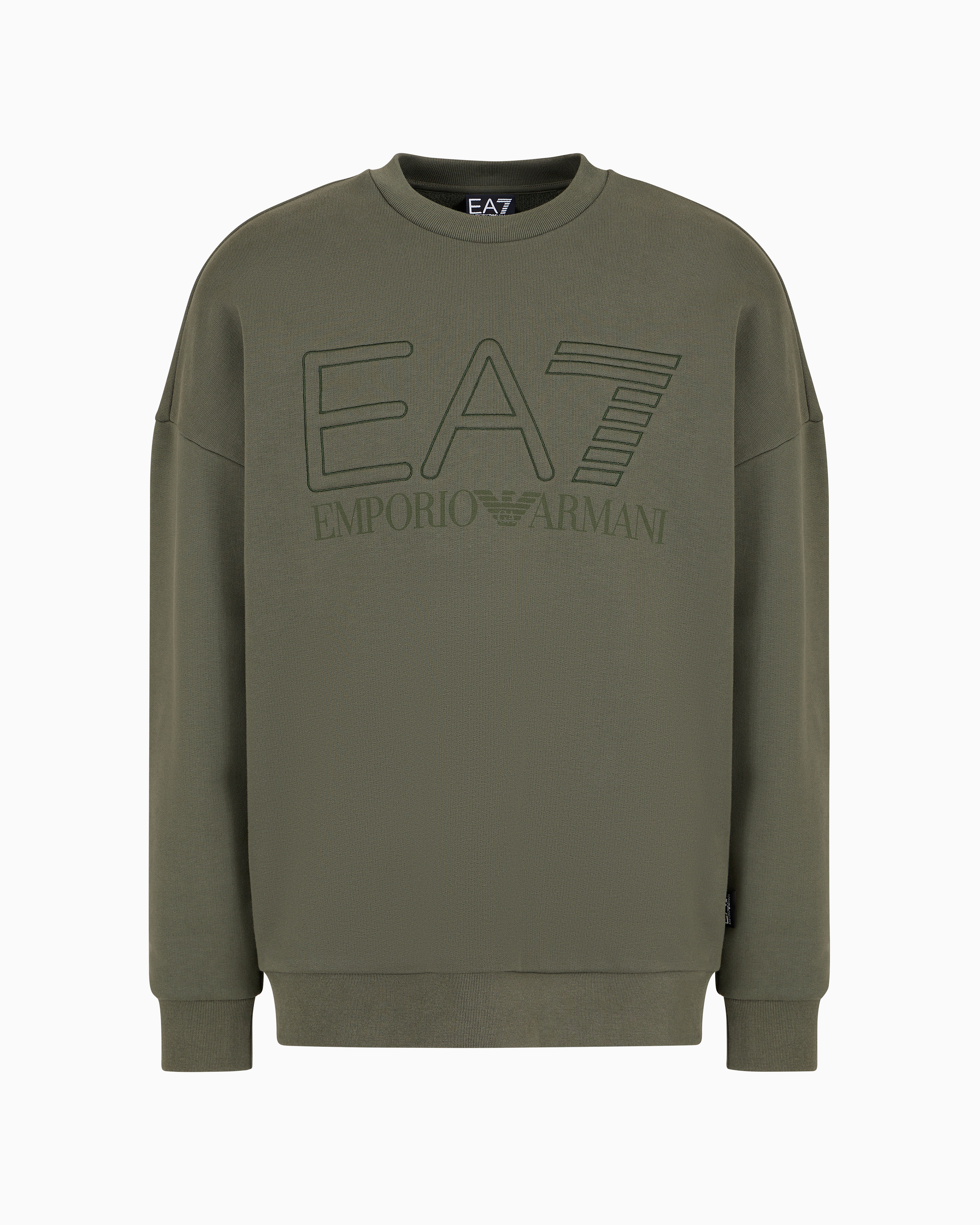 Shop Ea7 Logo Series Unisex Cotton Crew-neck Sweatshirt In Green