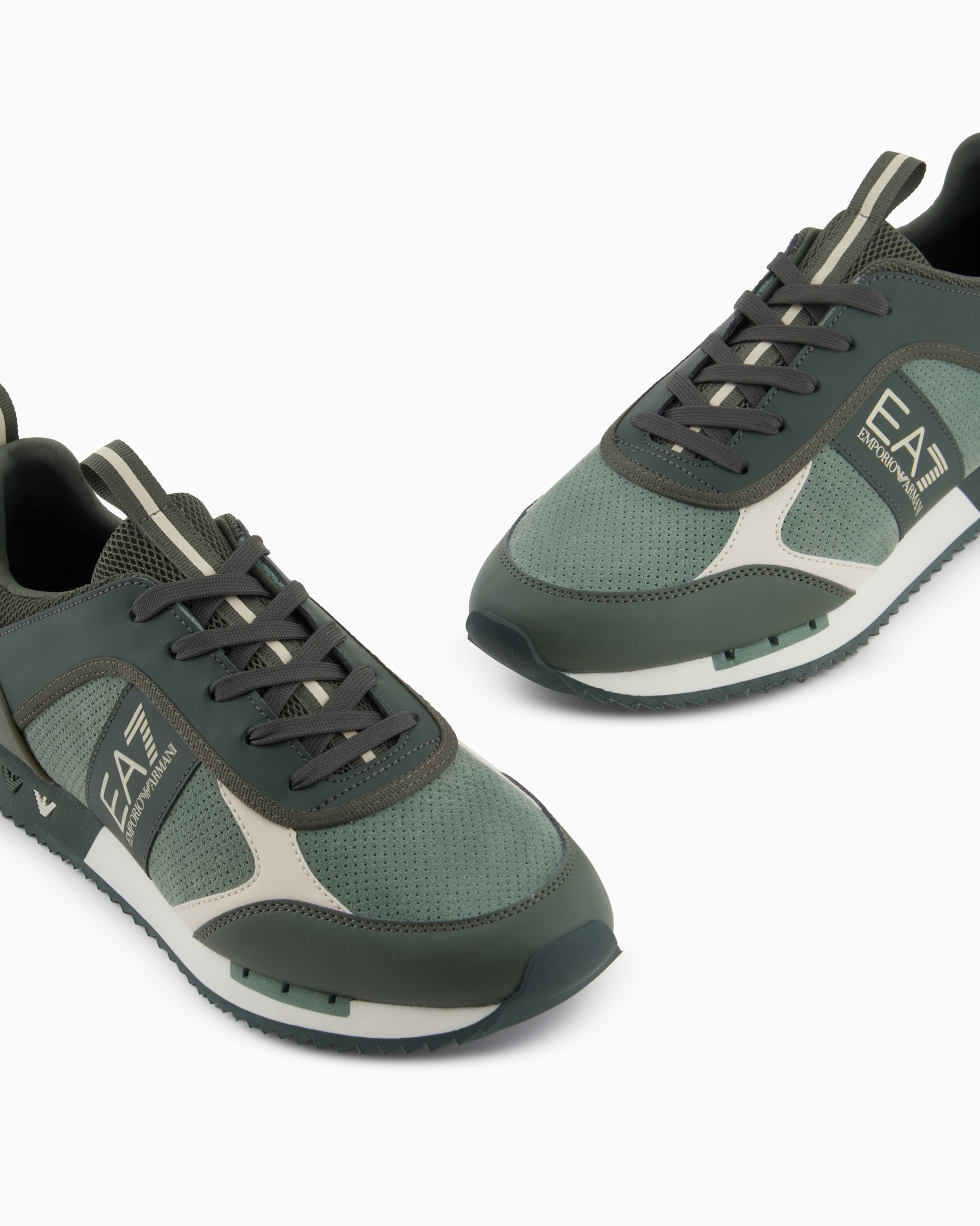 Shop Ea7 Black & White Suede Sneakers In Green