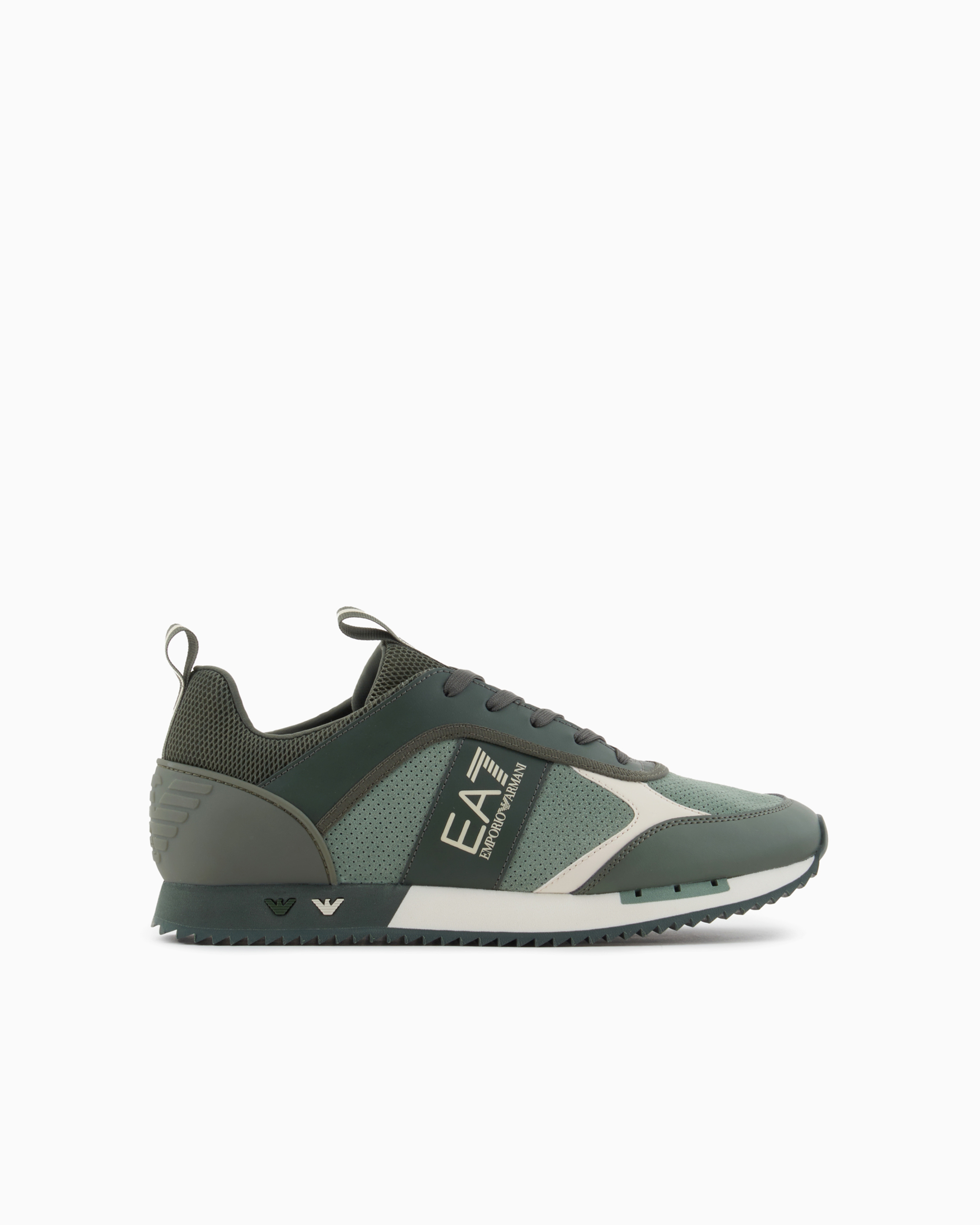 Ea7 Black & White Suede Sneakers In Green