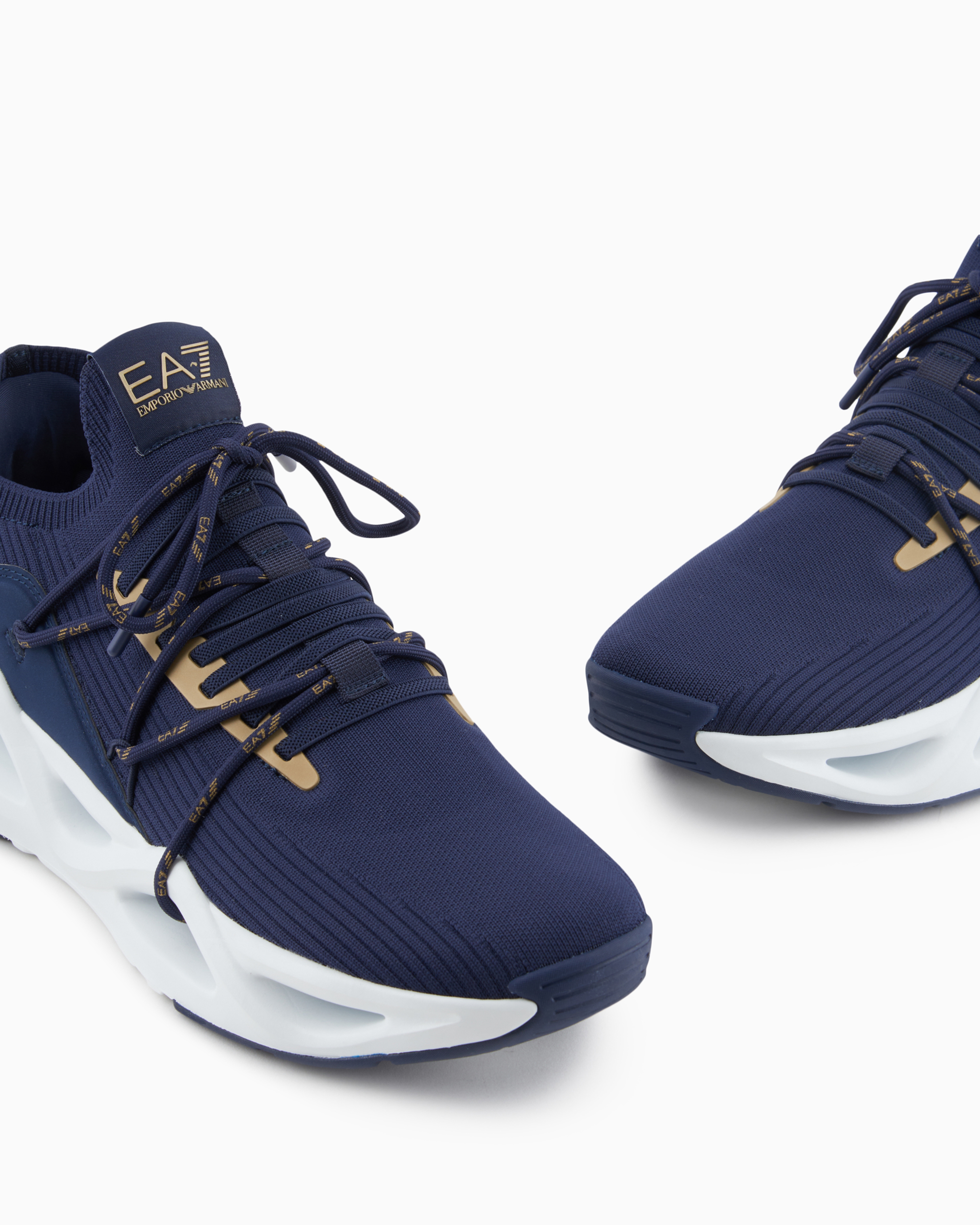 Shop Ea7 Infinity Knit Sneakers In Navy Blue