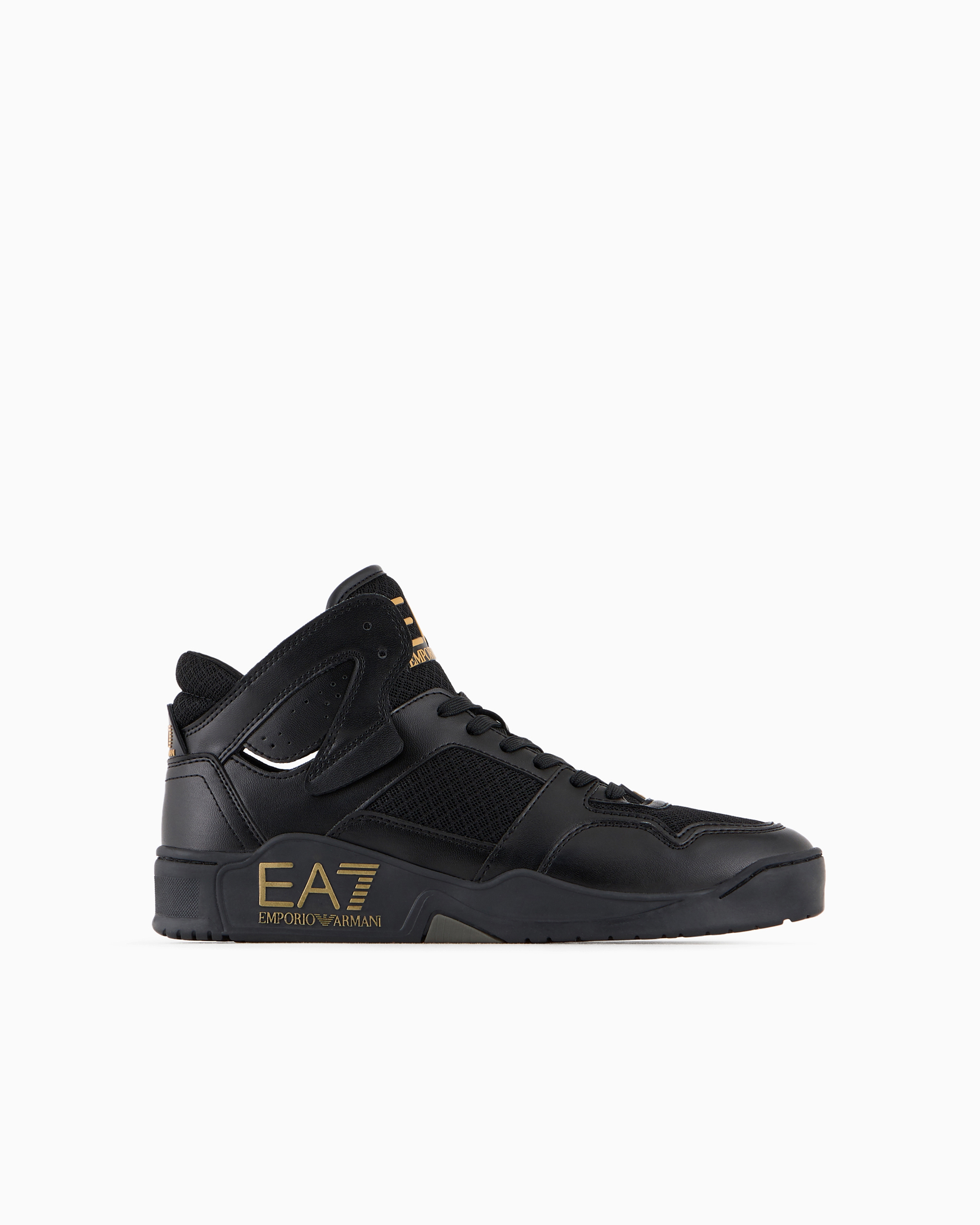 Shop Ea7 Mid-top Basketball Sneakers In Black