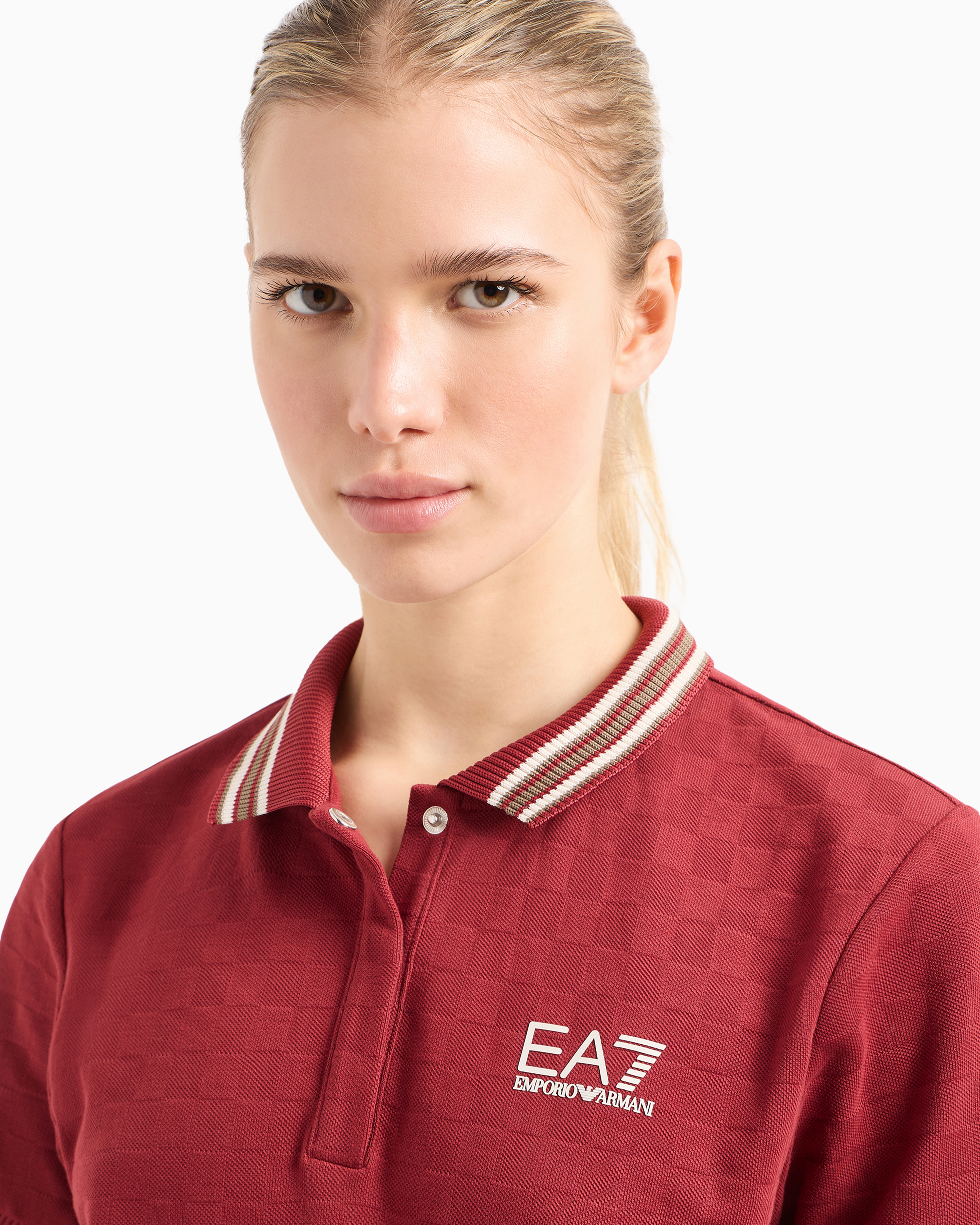 Shop Ea7 Golf Pro Short-sleeved Cotton Polo Shirt In Burgundy