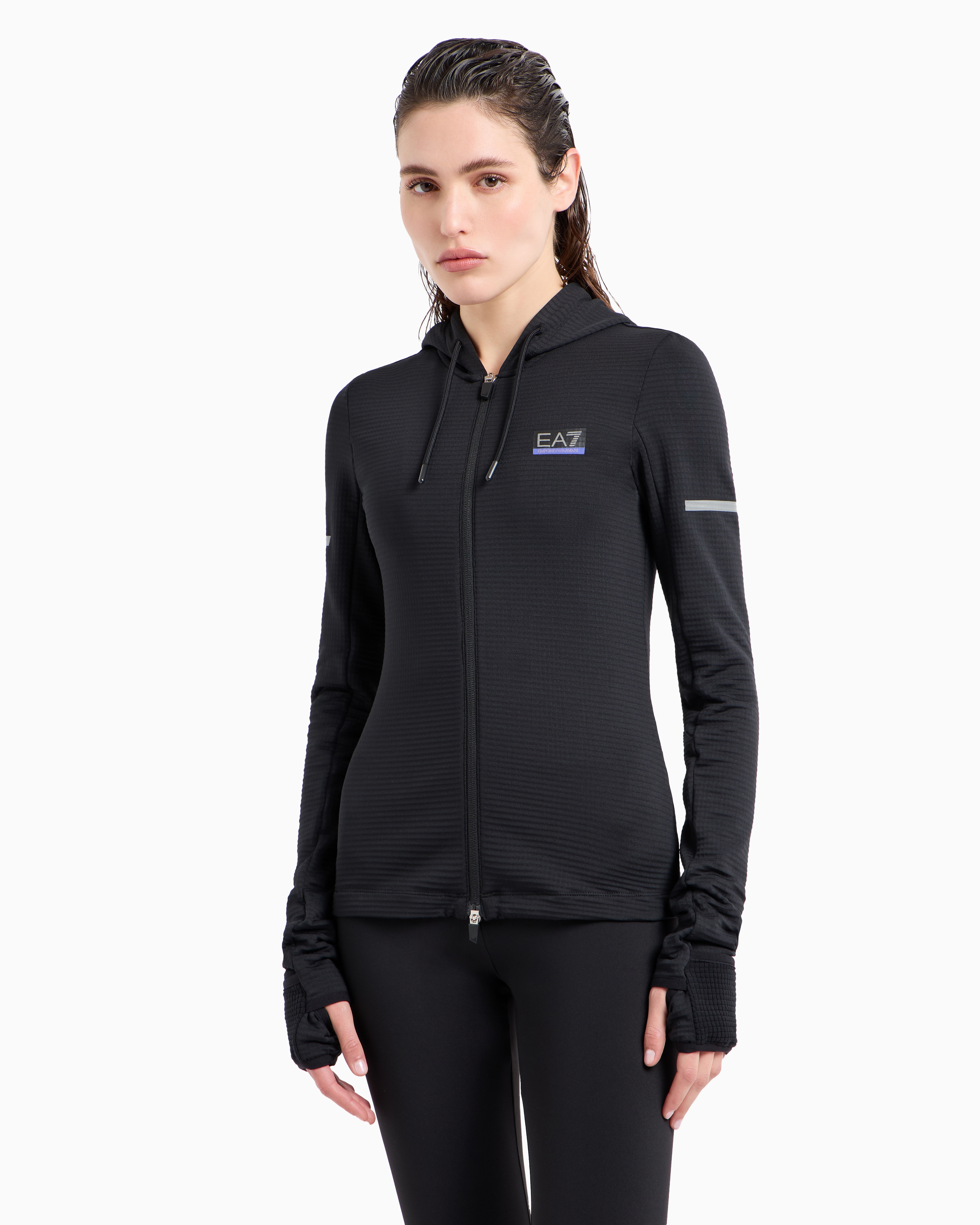Ea7 Dynamic Athlete Hooded Sweatshirt In Furor7 Technical Fabric In Black
