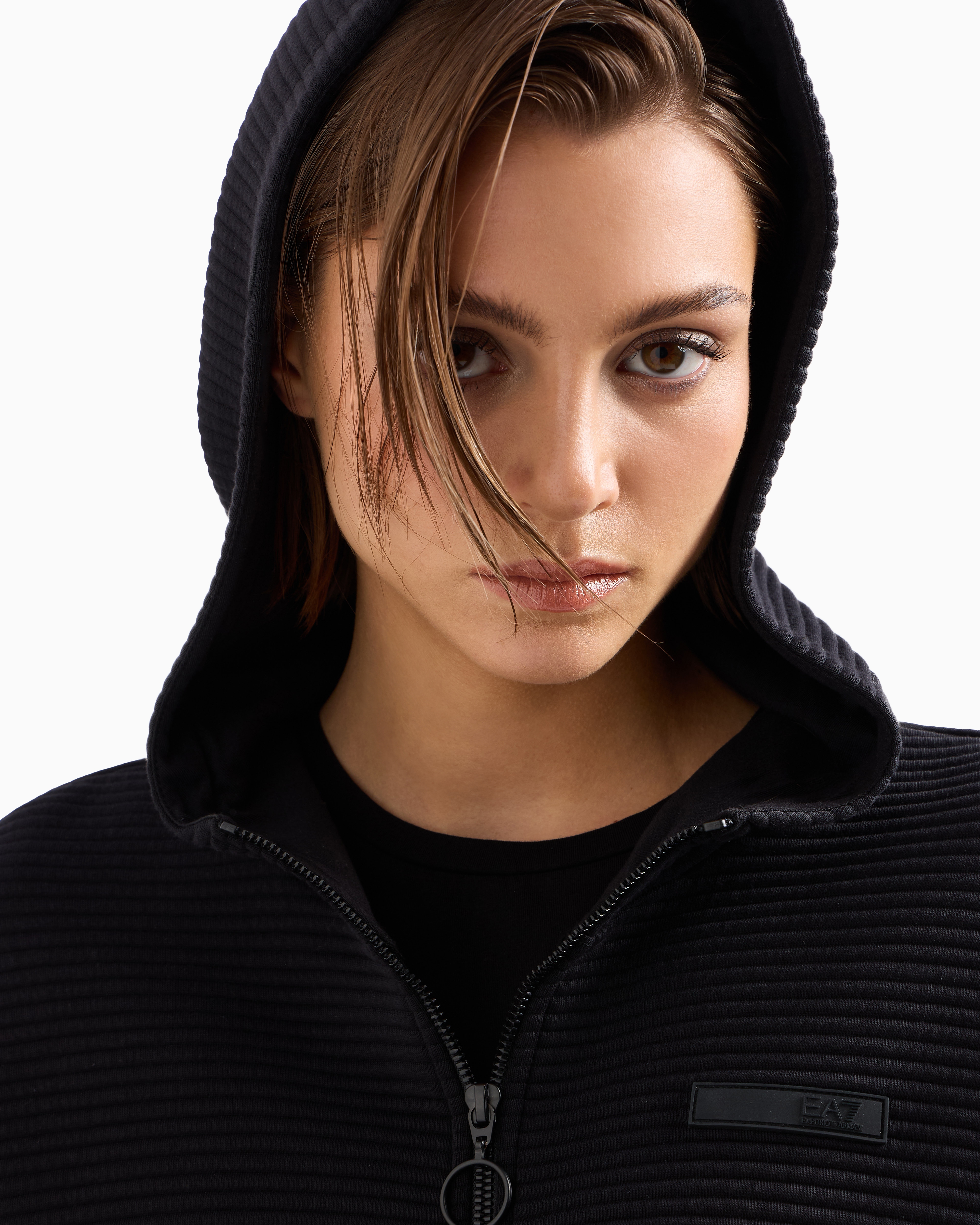 Shop Ea7 Sporty Forever Cotton-blend Hooded Long Sweatshirt In Black