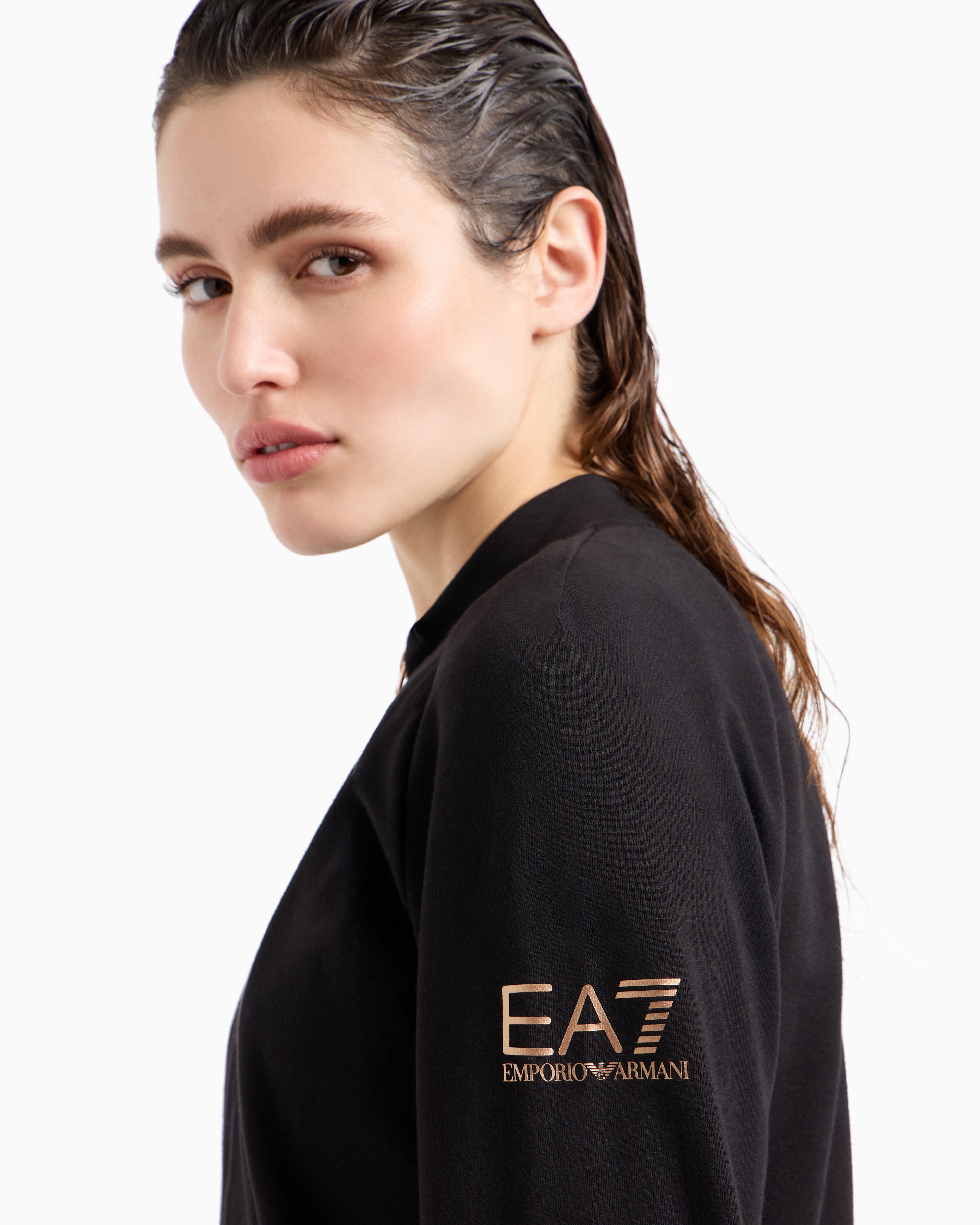 Ea7 Official Store Core Lady Stretch-cotton Zip-up Sweatshirt In Black