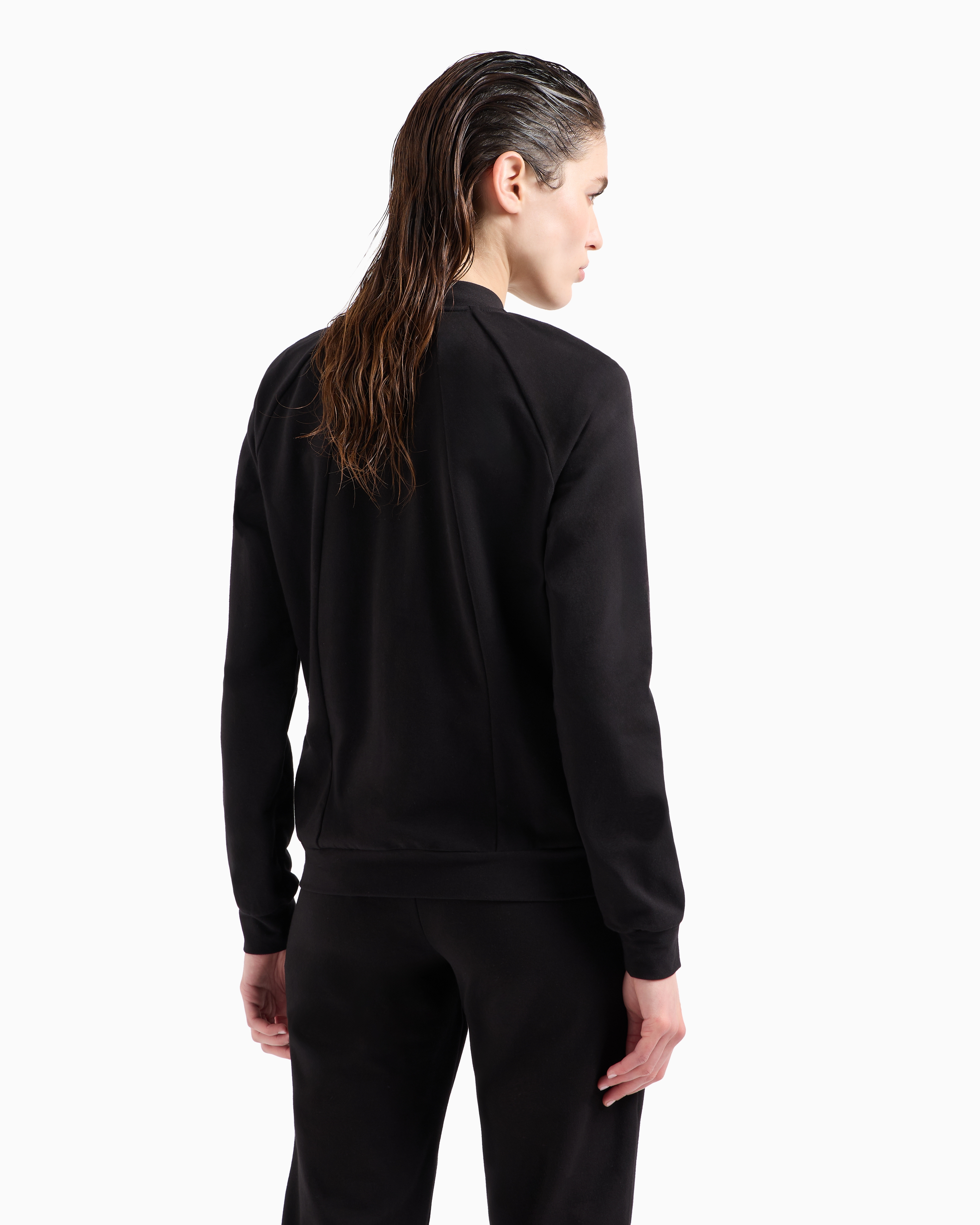 Ea7 Official Store Core Lady Stretch-cotton Zip-up Sweatshirt In Black