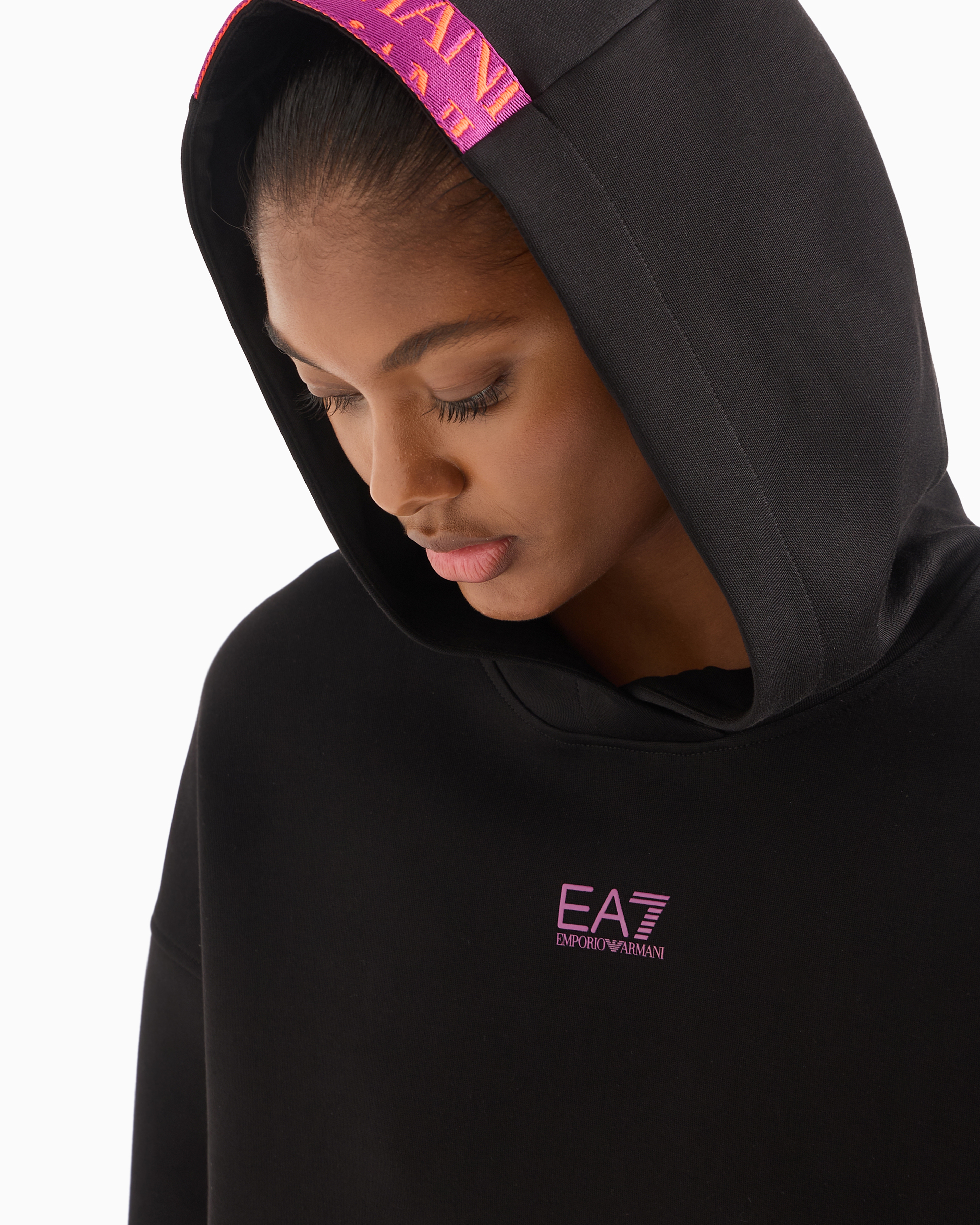 Shop Ea7 Cotton-blend Hooded Logo Series Sweatshirt In Black