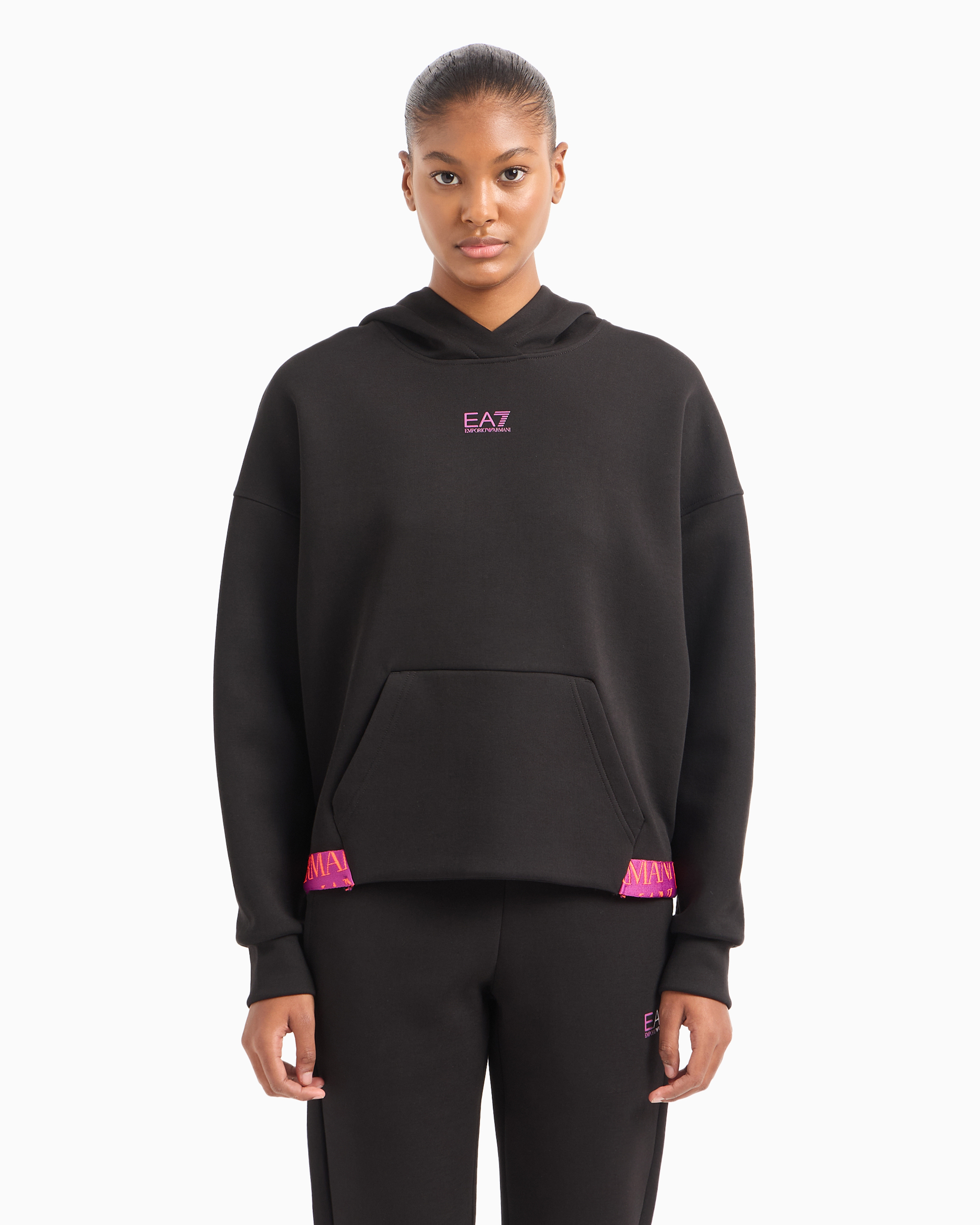 Shop Ea7 Cotton-blend Hooded Logo Series Sweatshirt In Black