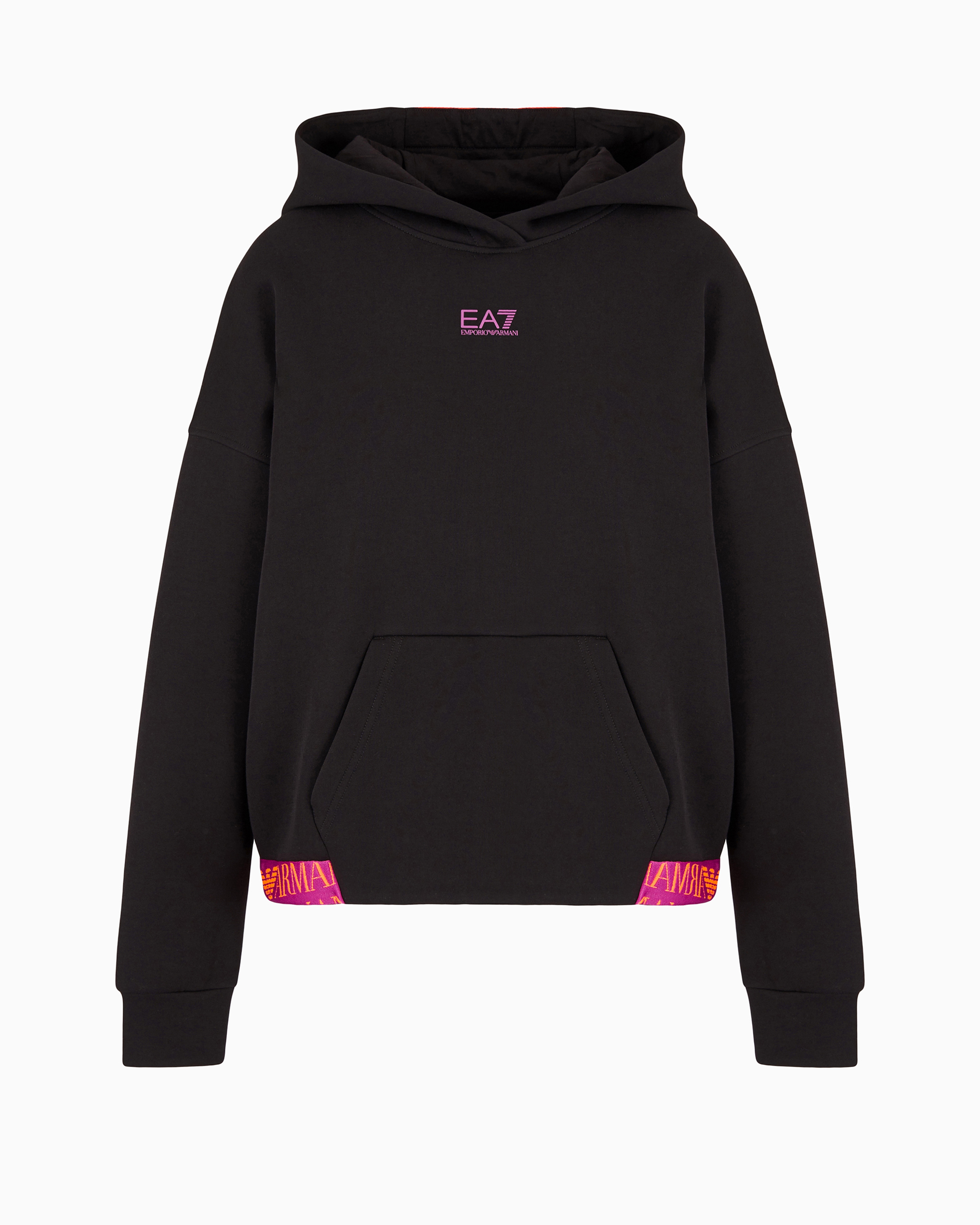 Ea7 Official Store Cotton-blend Hooded Logo Series Sweatshirt In Black