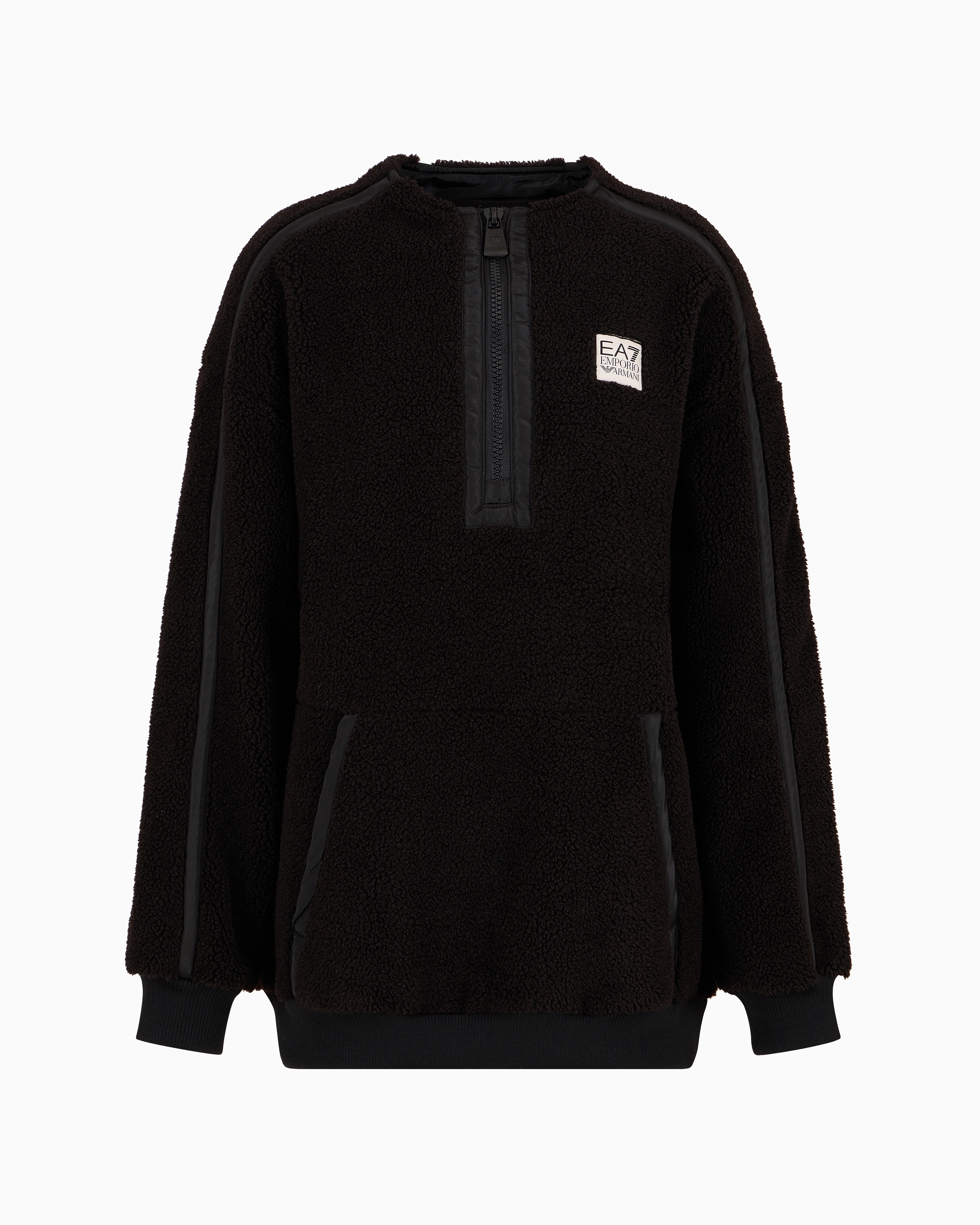 Shop Ea7 Contemporary Sport Crew-neck Sweatshirt In Teddy-effect Fabric In Black