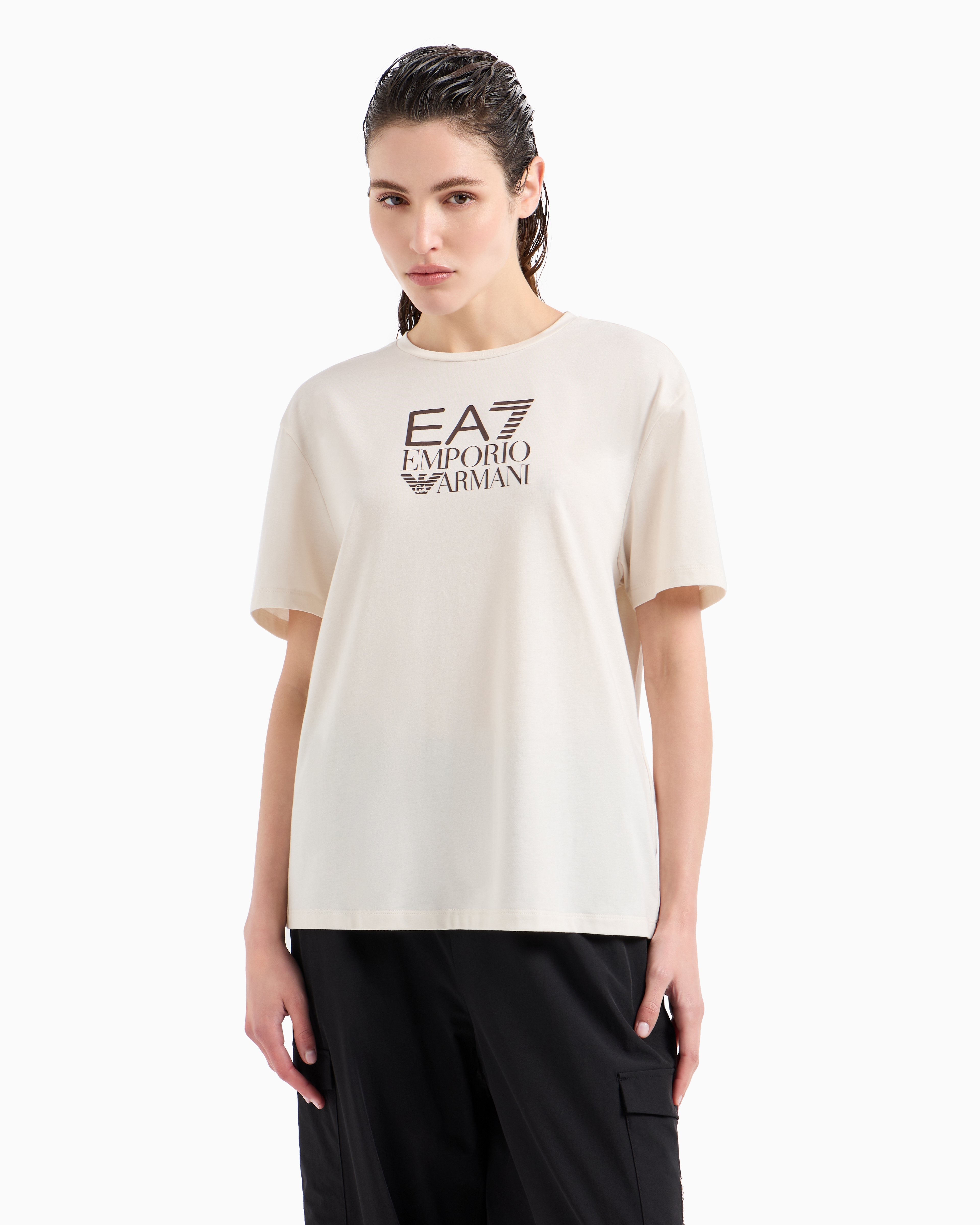 Shop Ea7 Visibility Short-sleeved T-shirt In A Stretch Cotton Blend In White