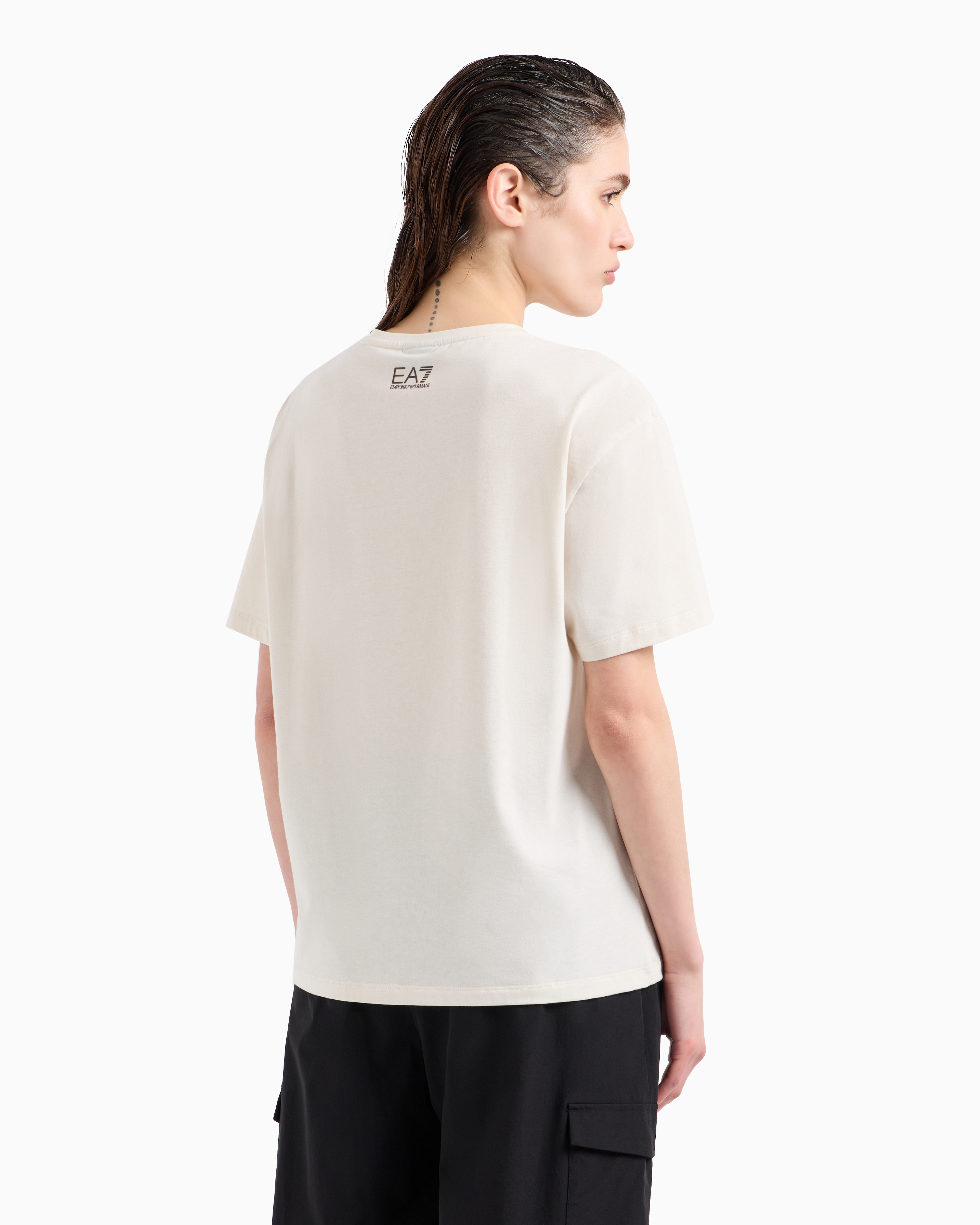 Shop Ea7 Visibility Short-sleeved T-shirt In A Stretch Cotton Blend In White