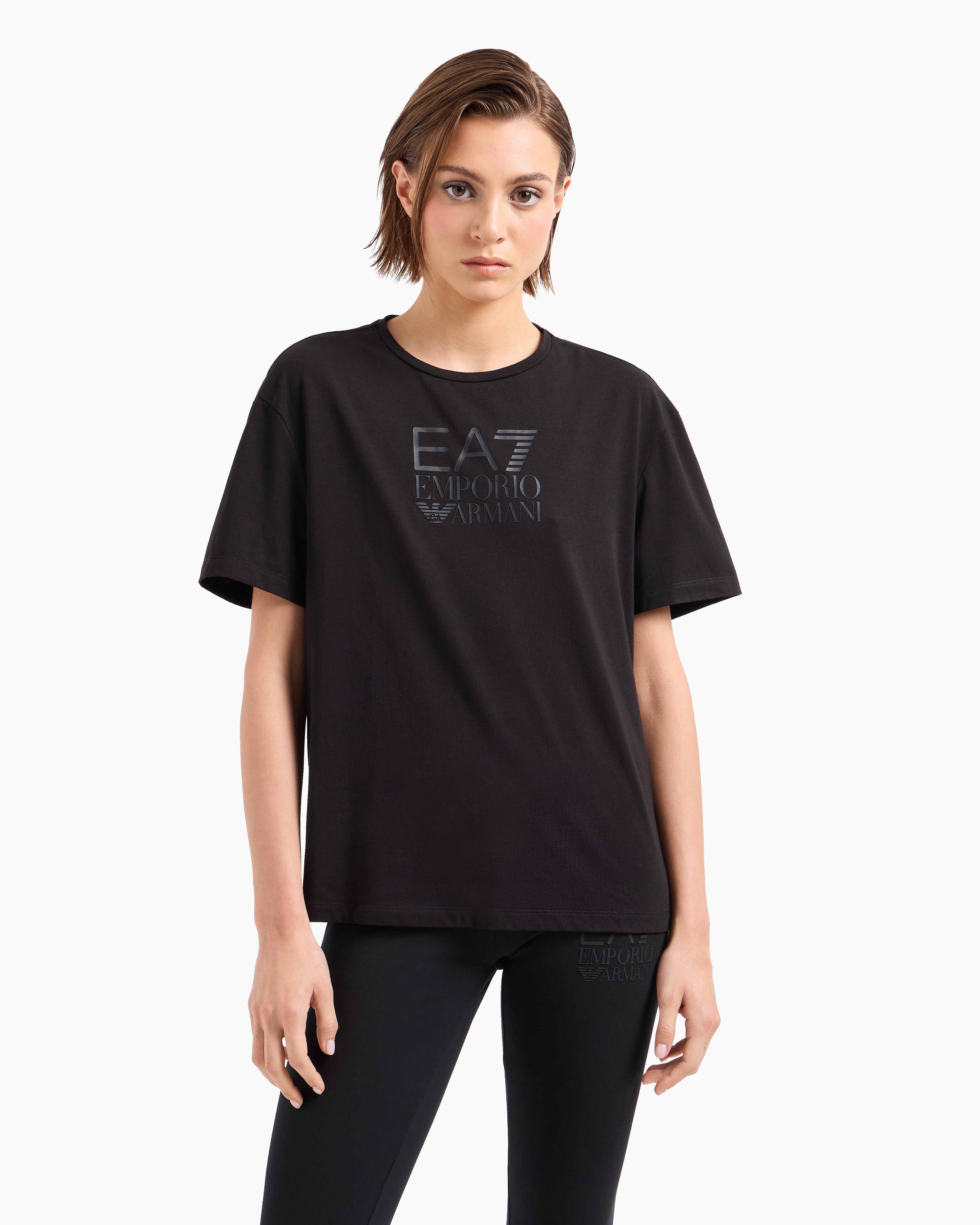 Shop Ea7 Visibility Short-sleeved T-shirt In A Stretch Cotton Blend In Schwarz