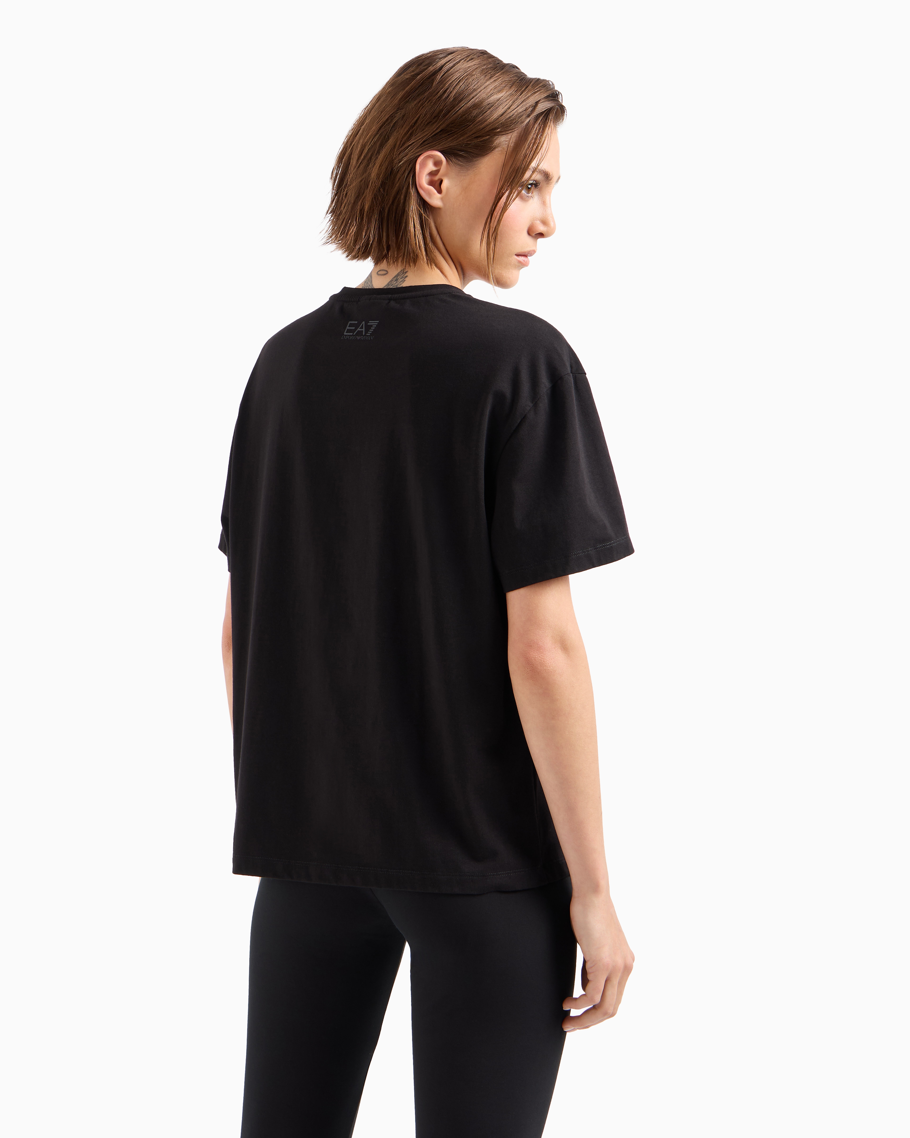 Shop Ea7 Visibility Short-sleeved T-shirt In A Stretch Cotton Blend In Schwarz