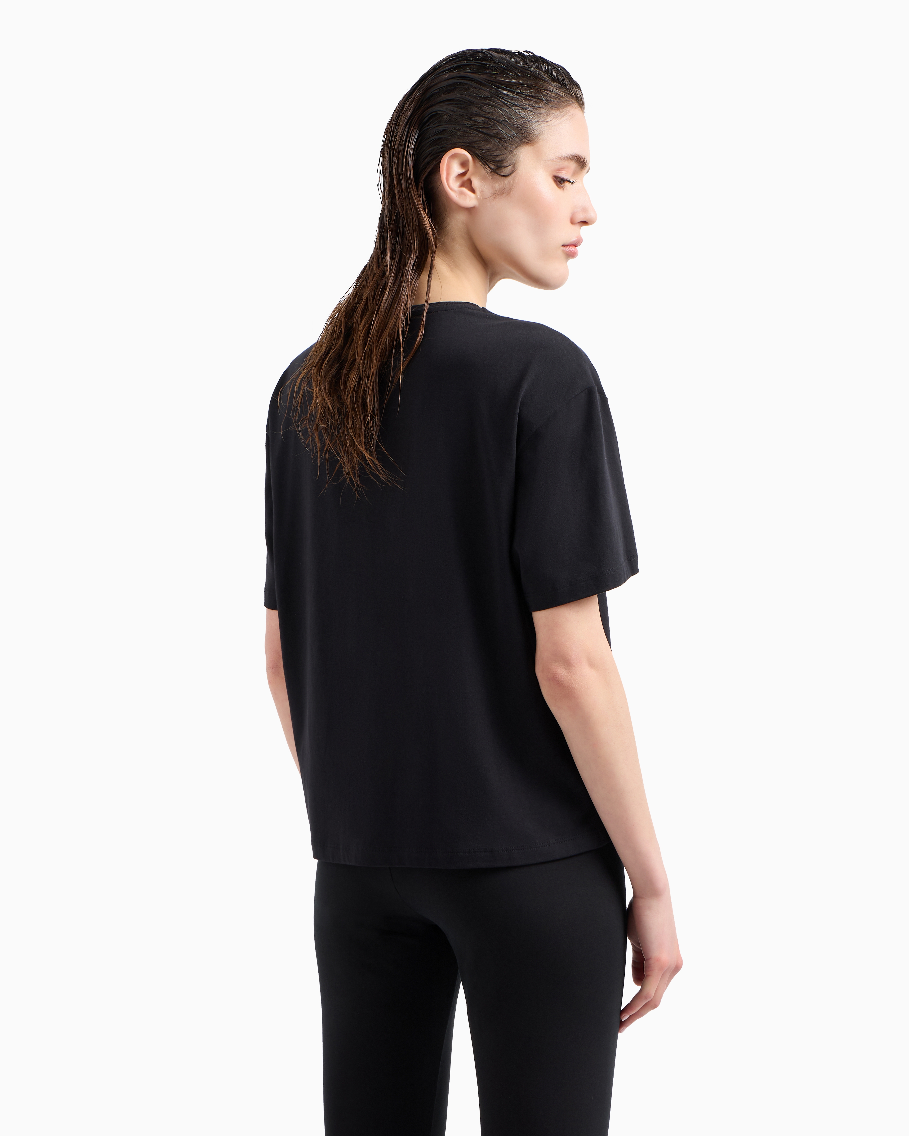 Shop Ea7 Precious Crew-neck T-shirt In A Stretch Cotton And Modal Blend In Black