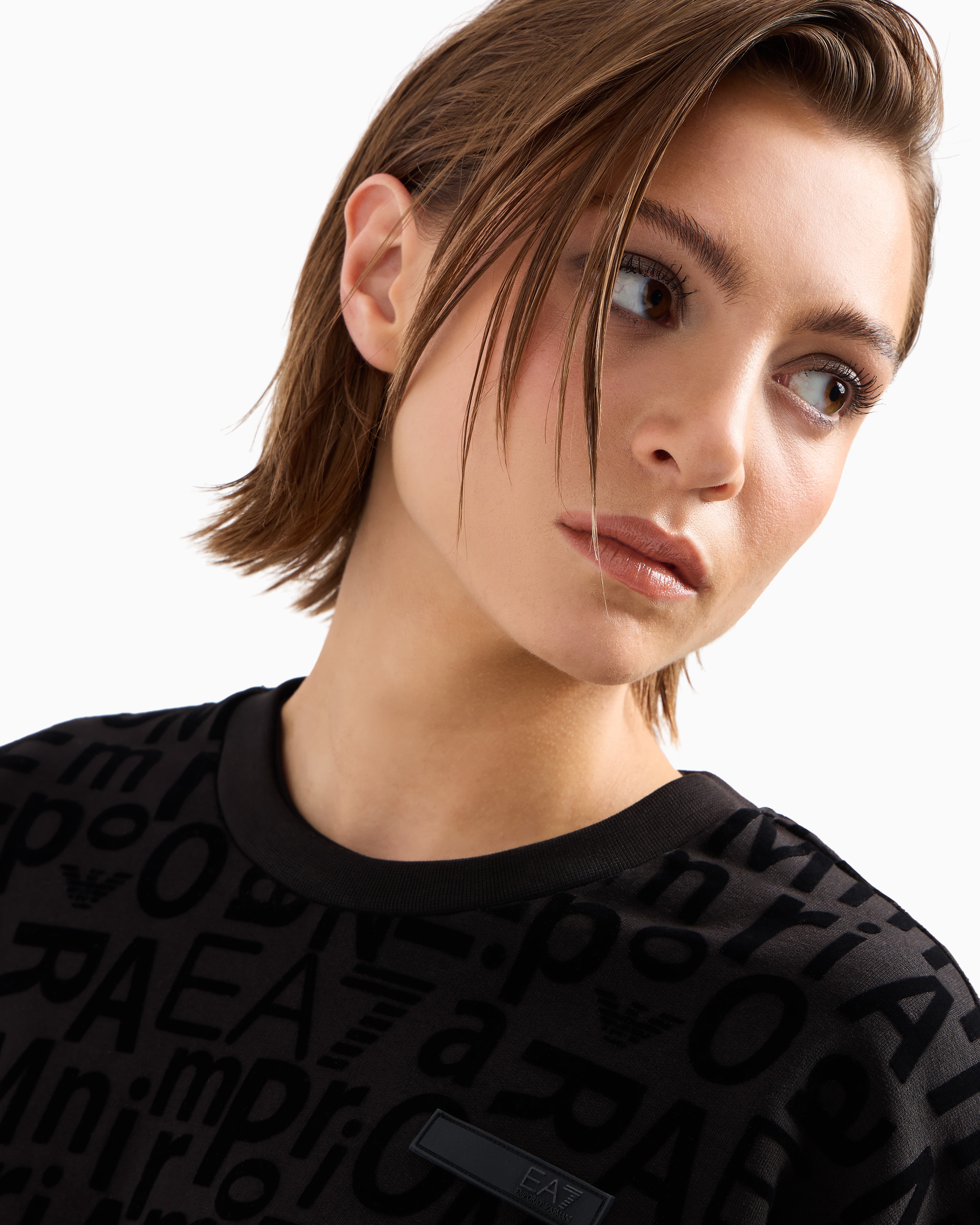 Shop Ea7 Graphic Series Crew-neck Sweatshirt In Stretch Modal And Organic Cotton In Black