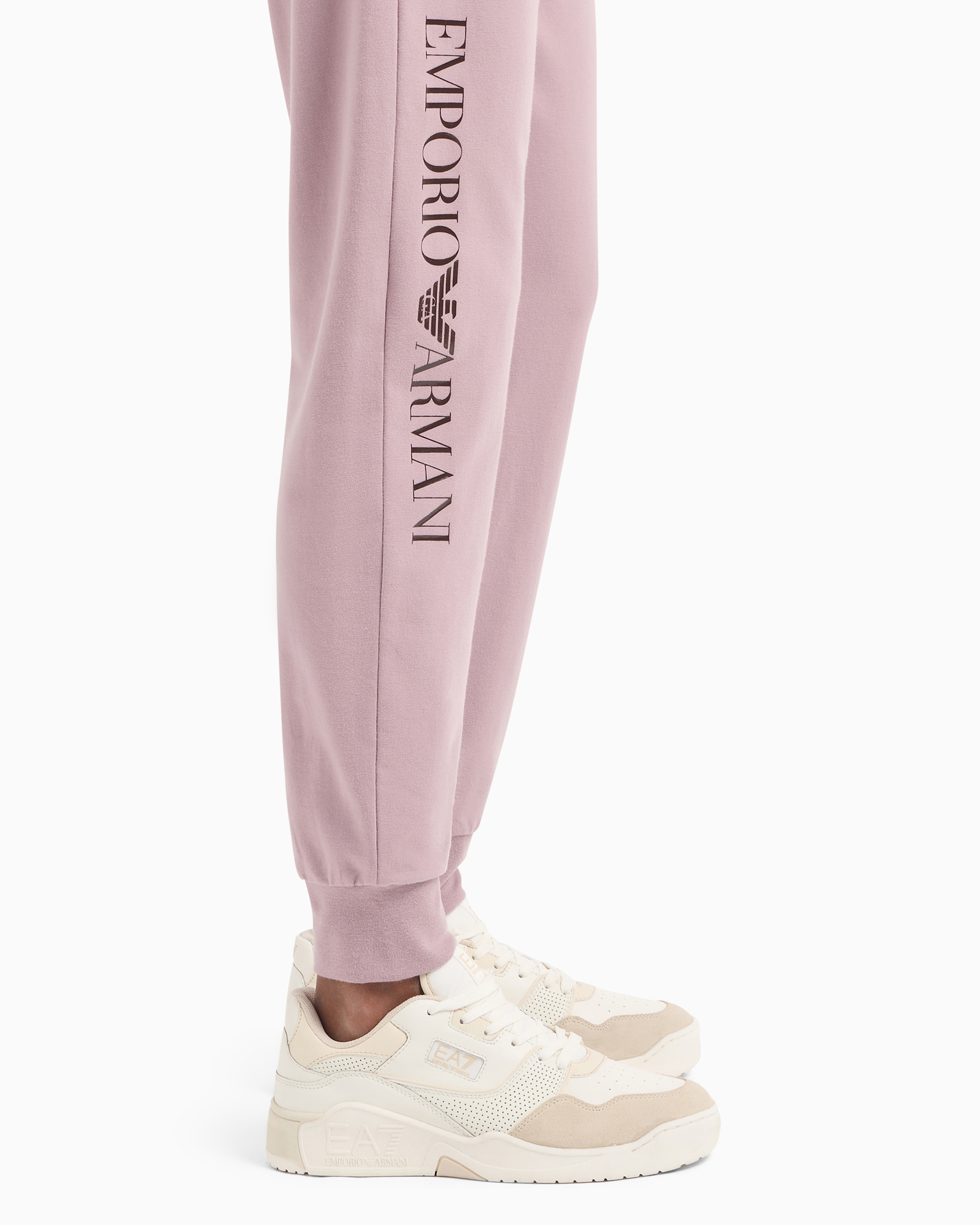 Shop Ea7 Shiny Stretch-cotton Joggers In Rosa