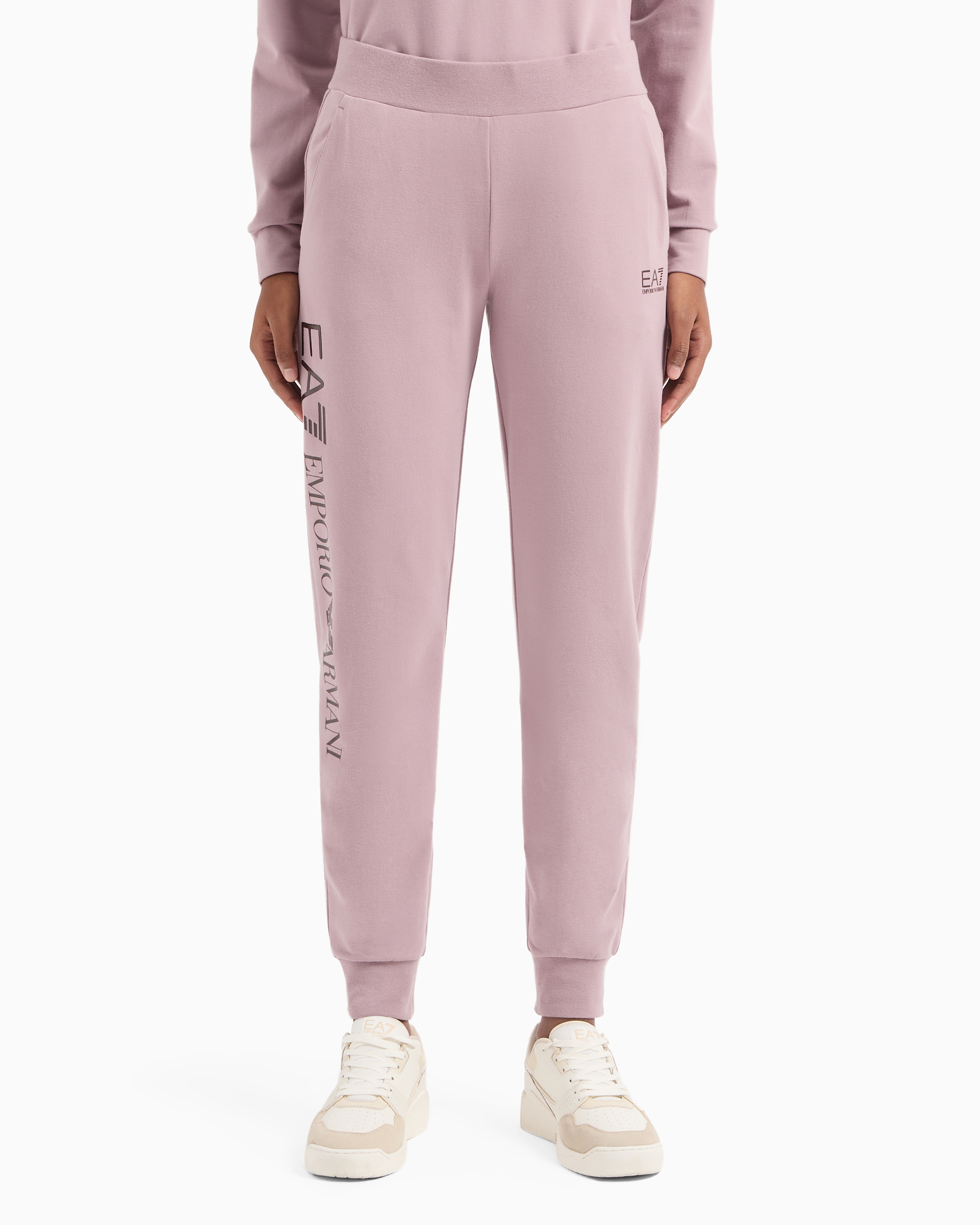 Shop Ea7 Shiny Stretch-cotton Joggers In Rosa