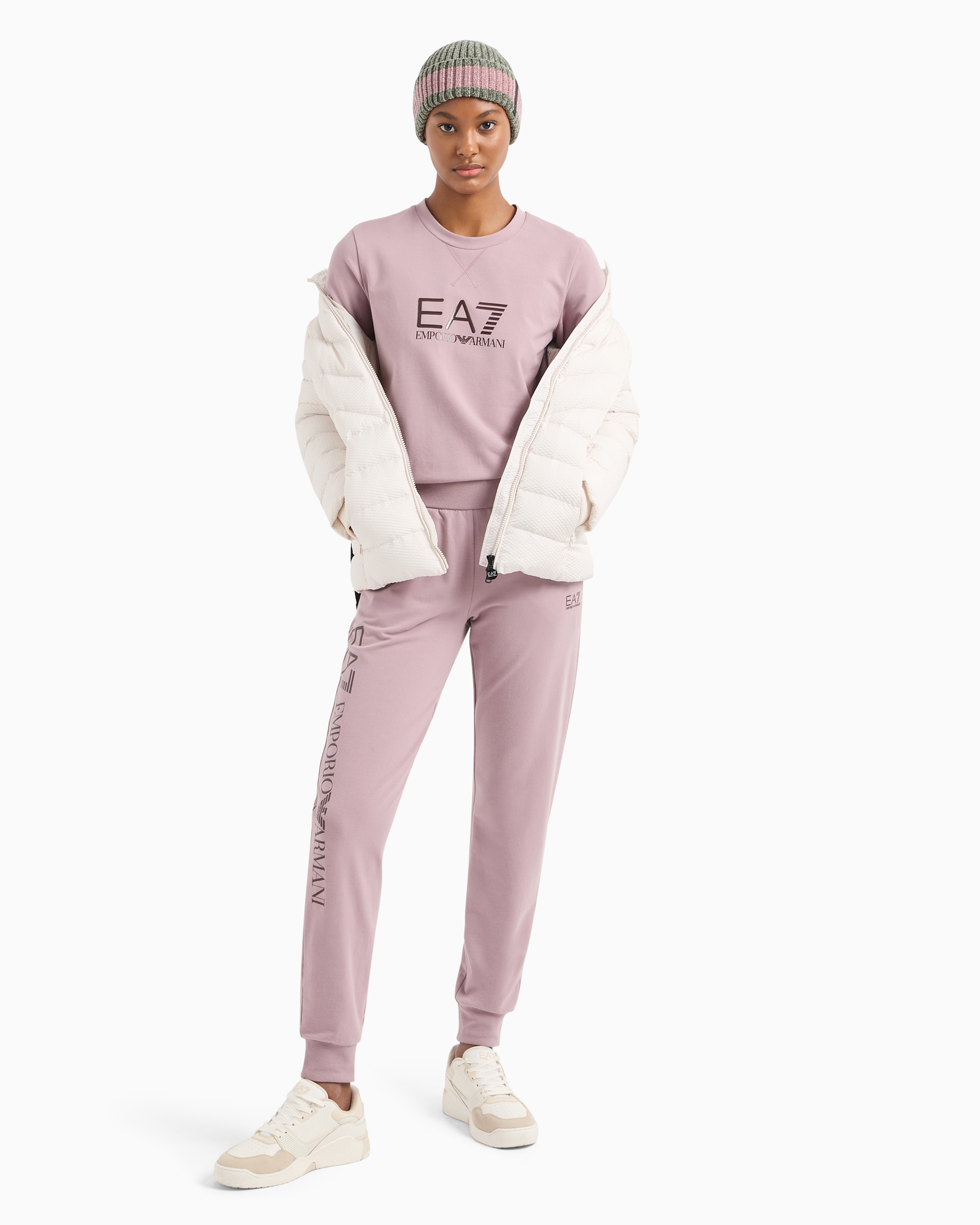 Shop Ea7 Shiny Stretch-cotton Joggers In Rosa