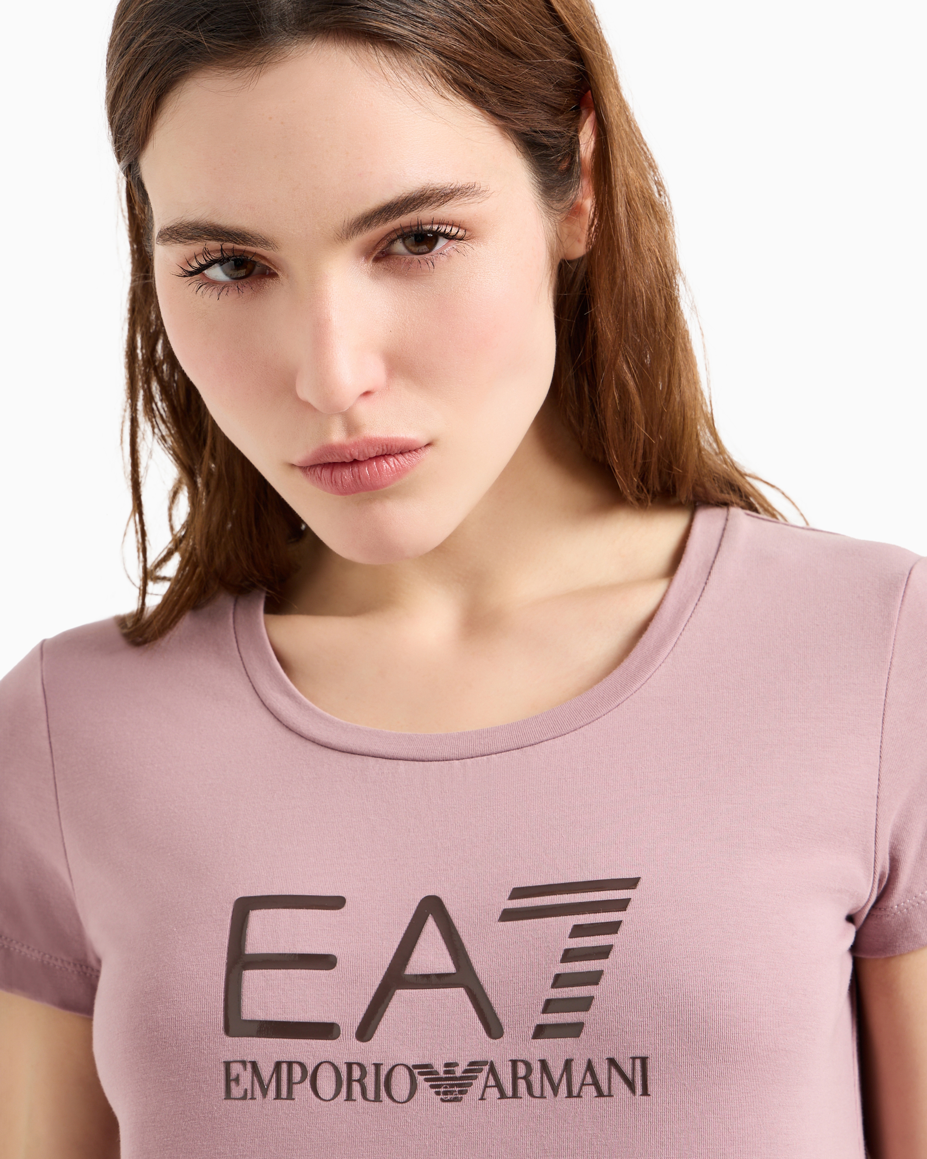 Shop Ea7 Shiny Cotton Crew-neck T-shirt In Antikrosa