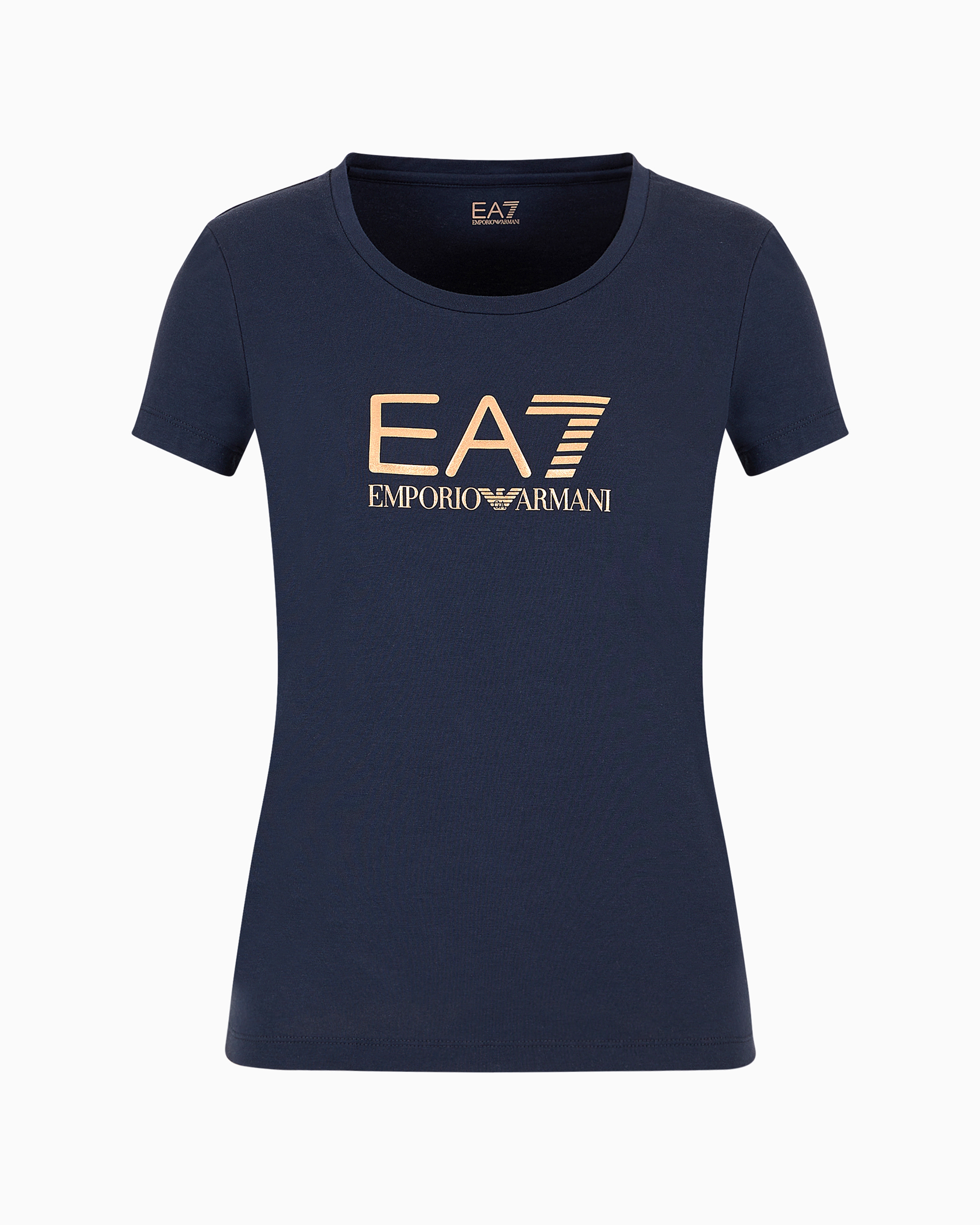 Ea7 Official Store Shiny Cotton Crew-neck T-shirt In Midnight Blue