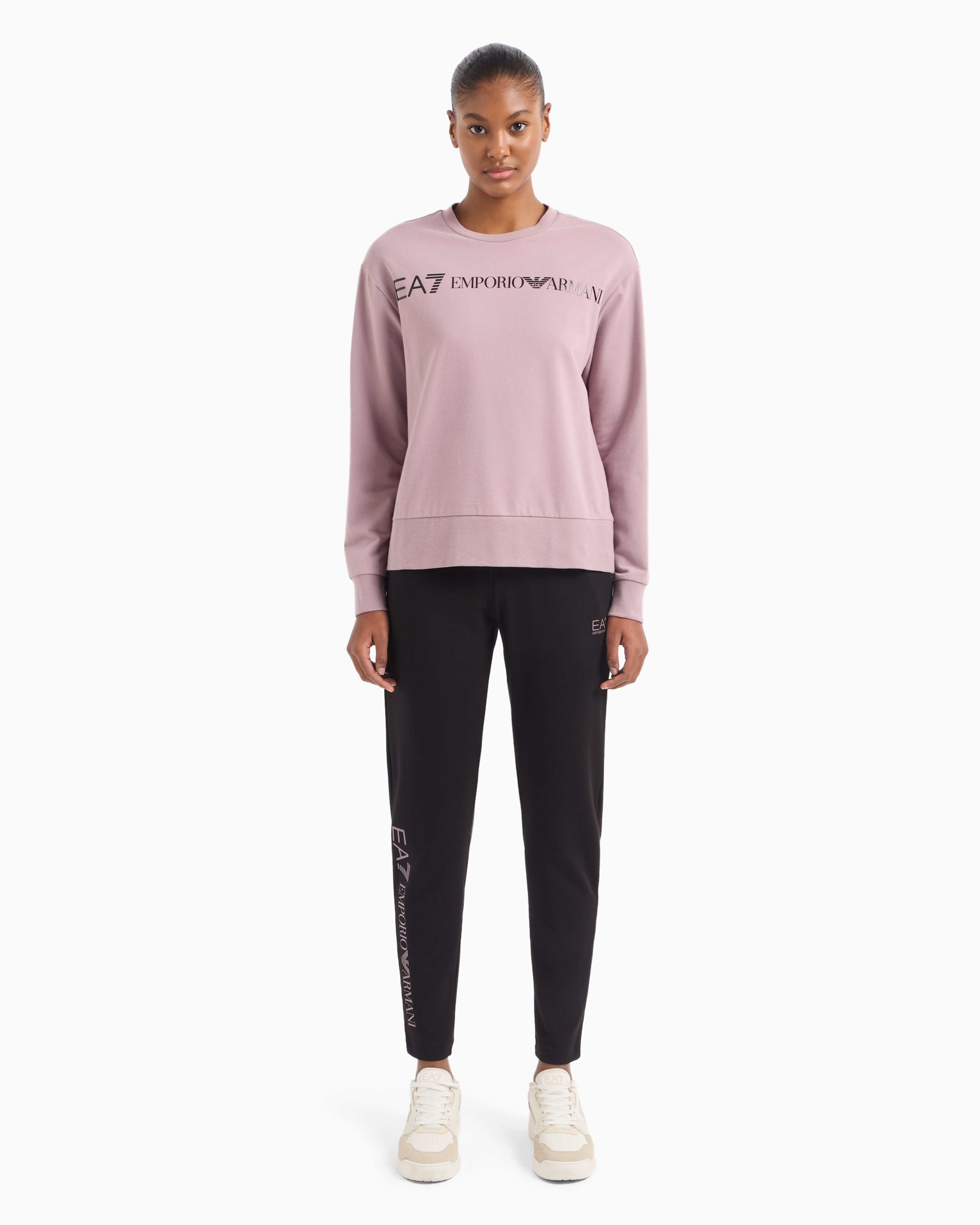 Shop Ea7 Stretch-cotton Tracksuit With Logo In Pink Malva