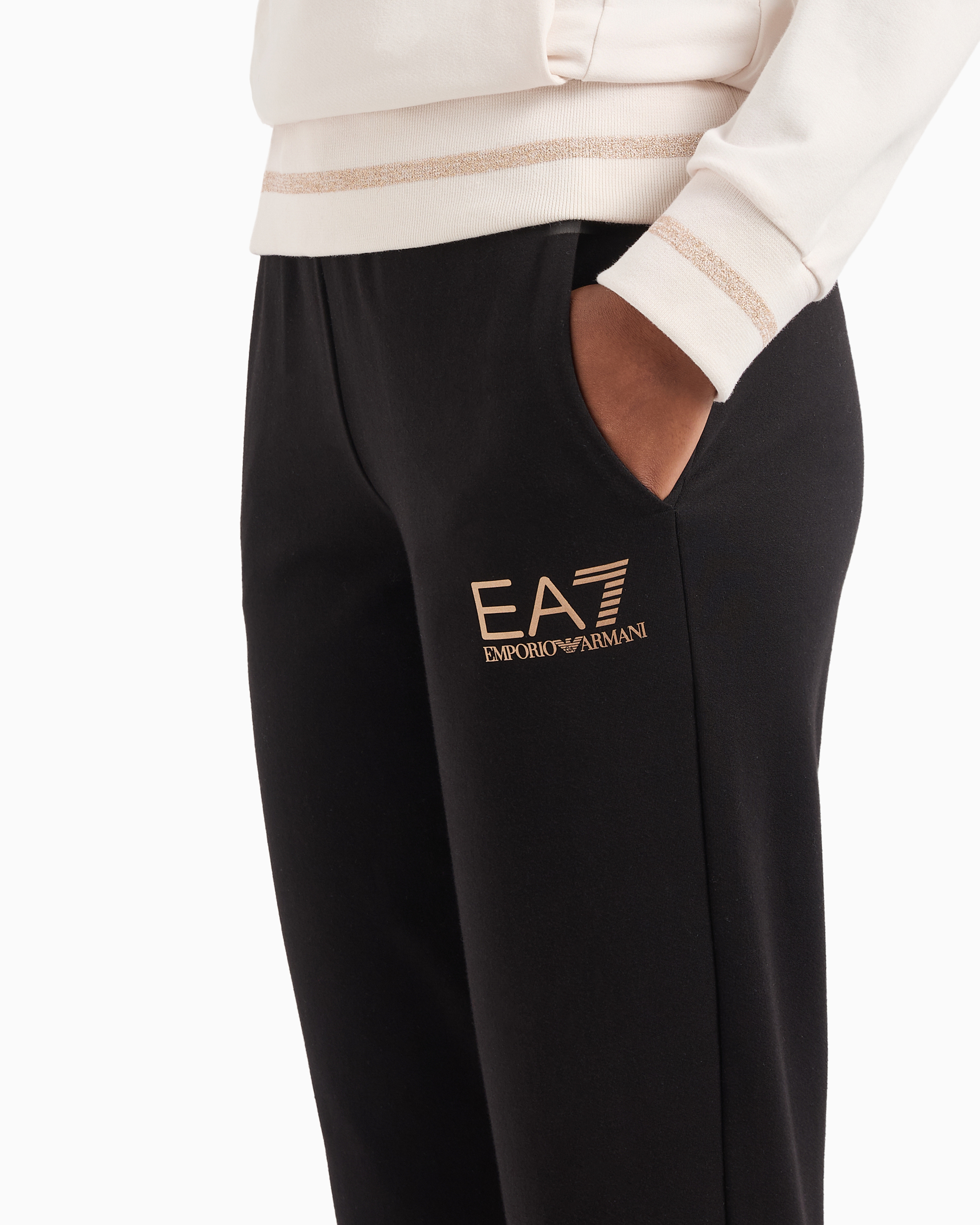 Shop Ea7 Core Lady Stretch-cotton Tracksuit In Beige