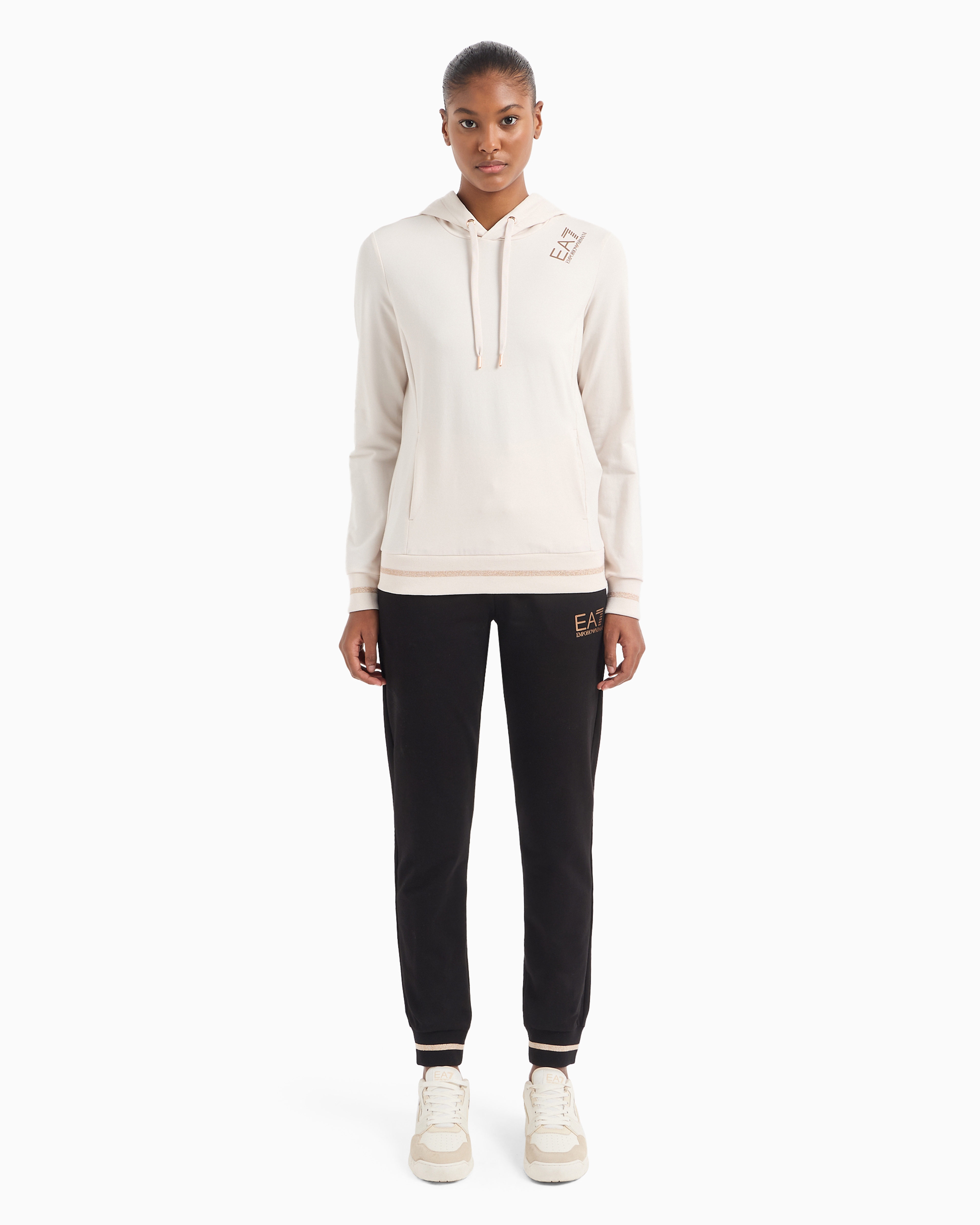 Shop Ea7 Core Lady Stretch-cotton Tracksuit In Beige