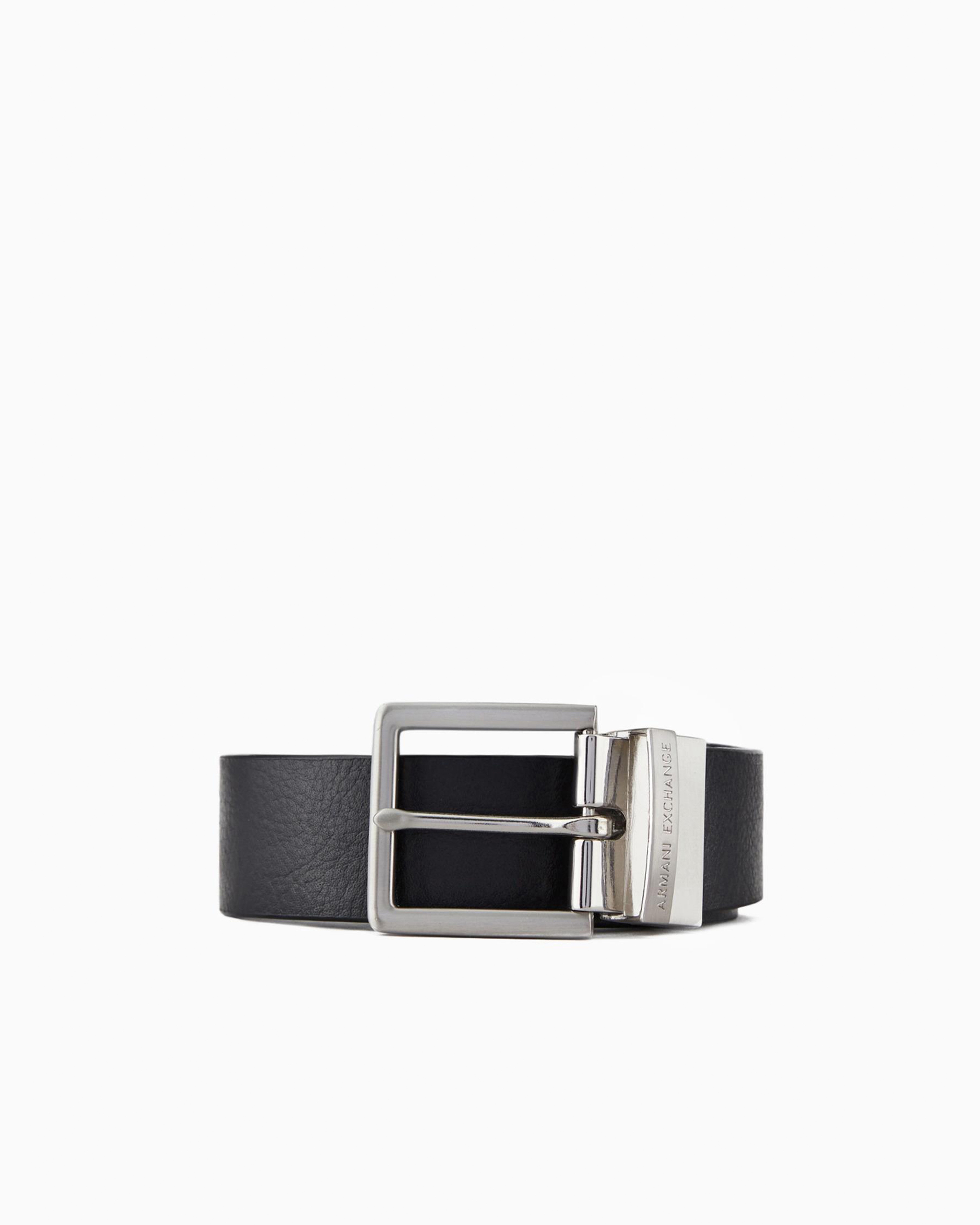 Armani Exchange Double Faced Leather Belt In Black