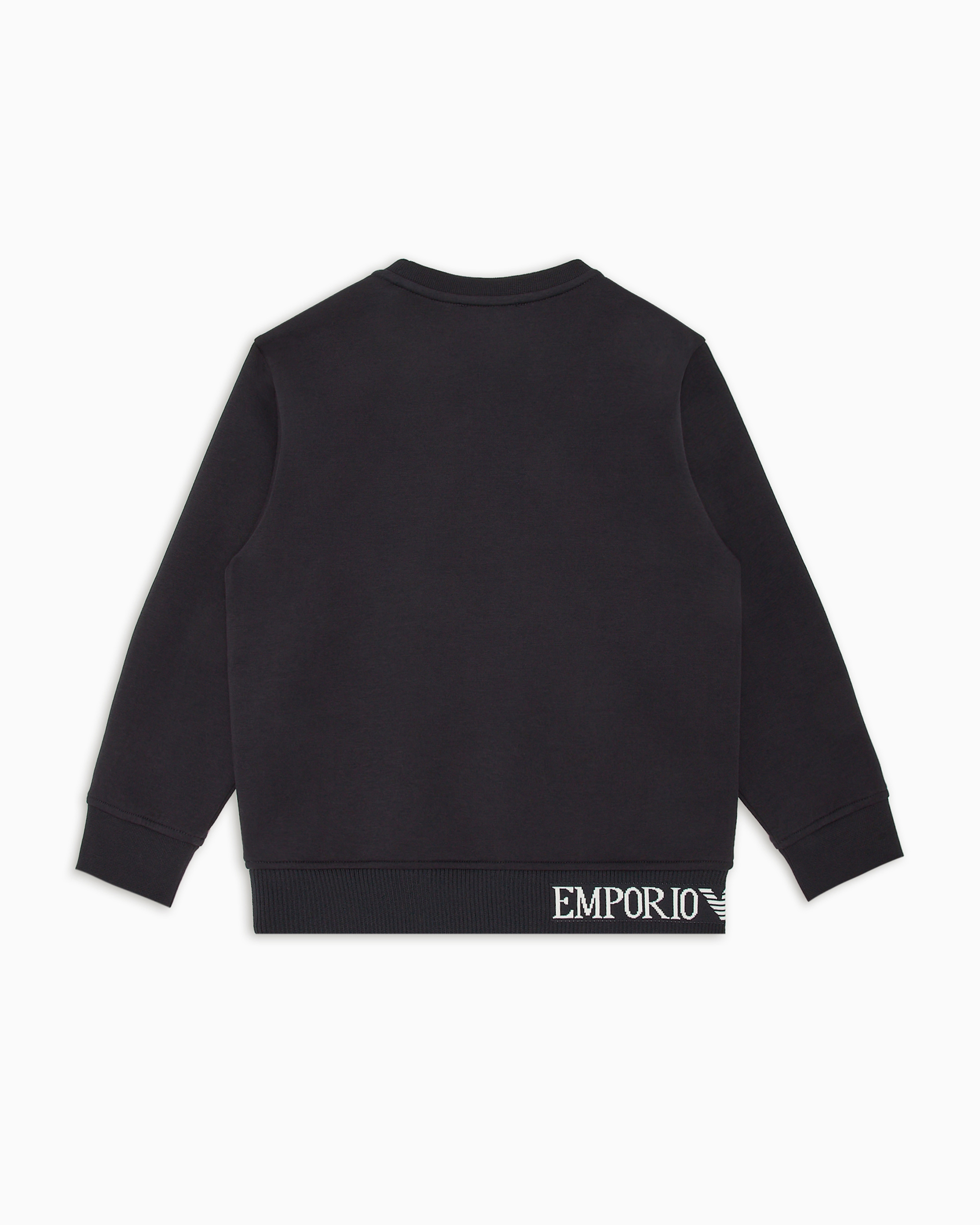 Shop Emporio Armani Comfort-fit, Double-jersey Sweatshirt With Jacquard Logo In Navy Blue