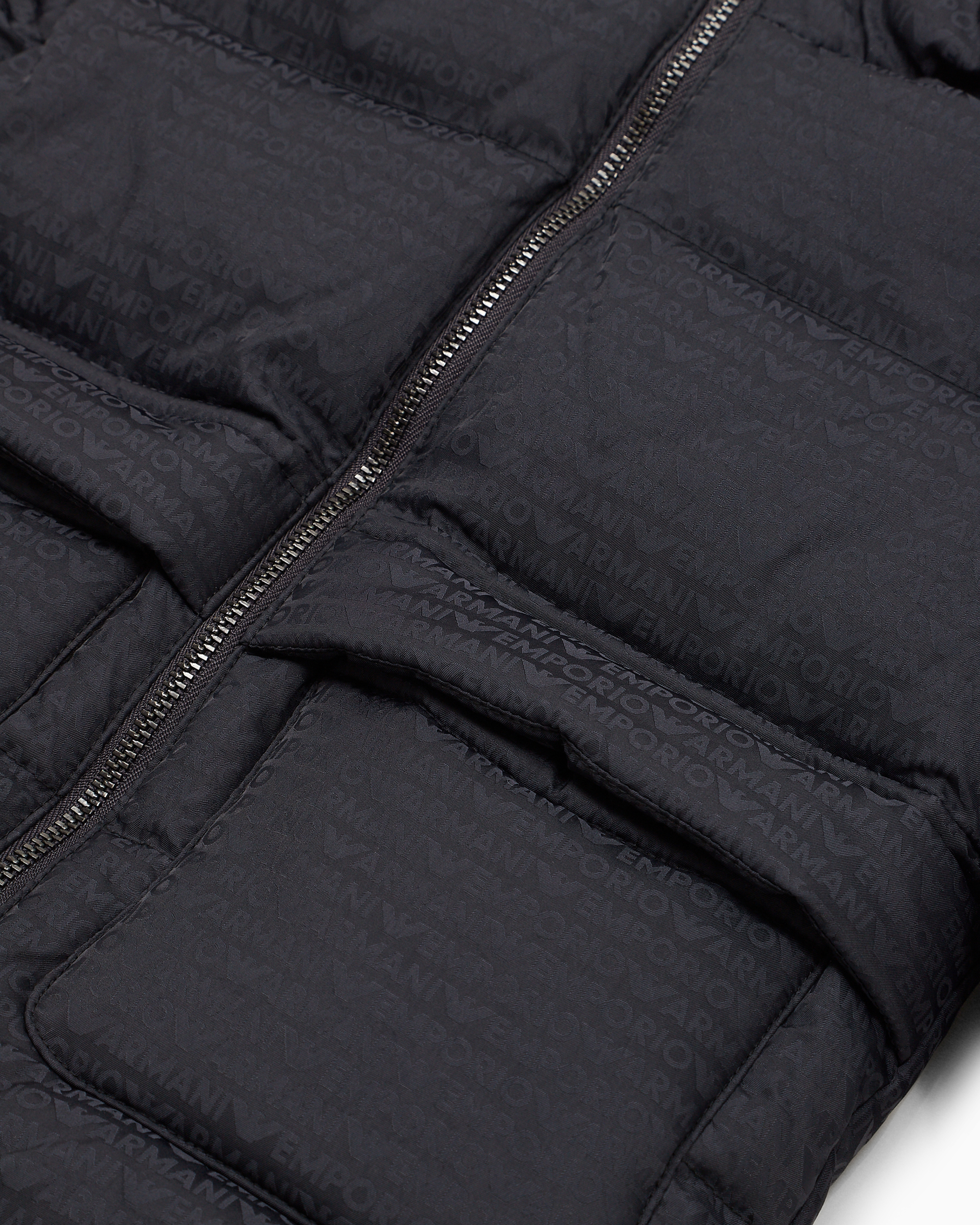 EMPORIO ARMANI ASV HOODED, QUILTED-NYLON PUFFER JACKET WITH LOGO LETTERING AND RECYCLED DOWN 