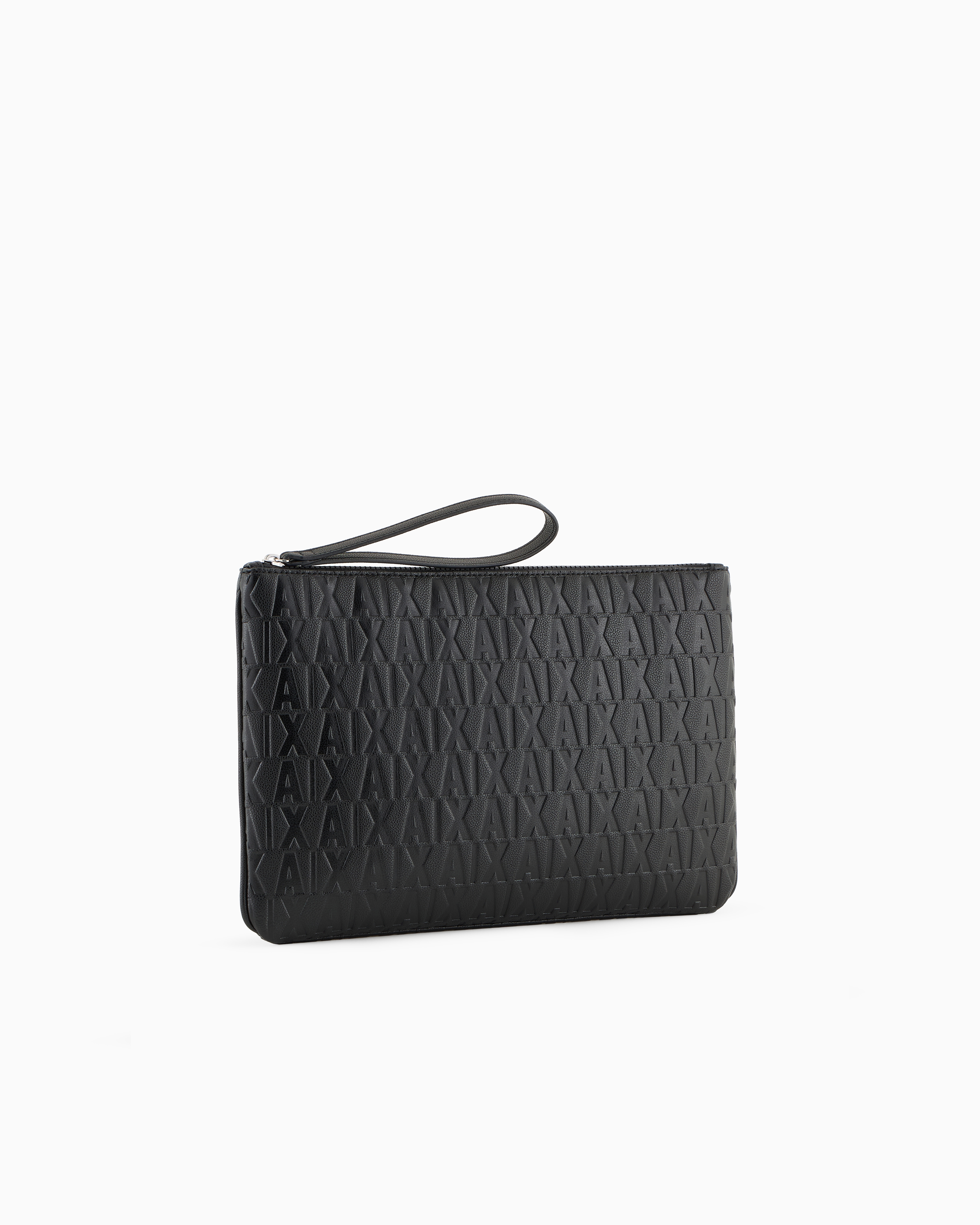 Shop Armani Exchange Flat Case With Embossed Logo On The Entire Surface In Noir