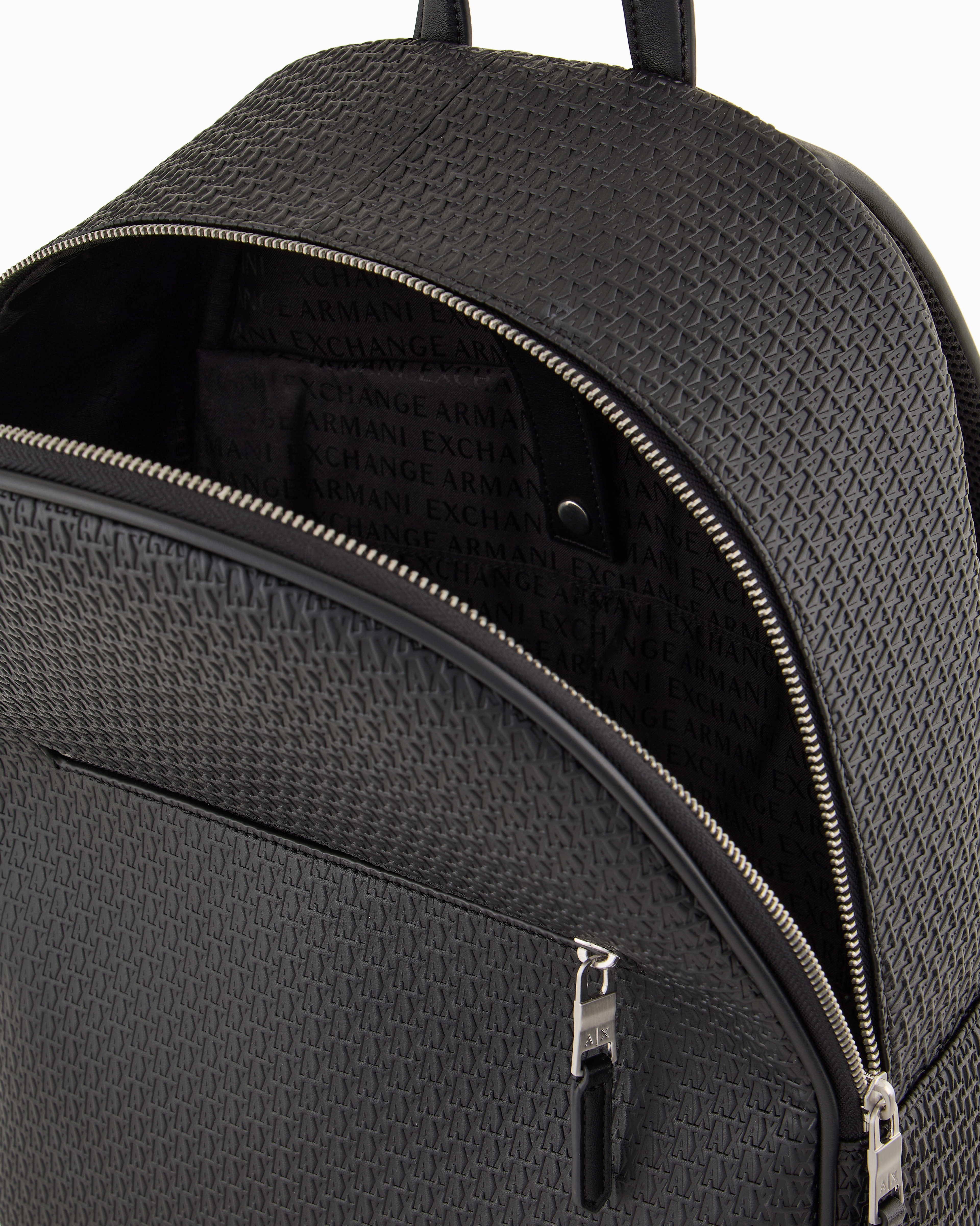 Shop Armani Exchange Backpack With All-over Embossed Logo In Black