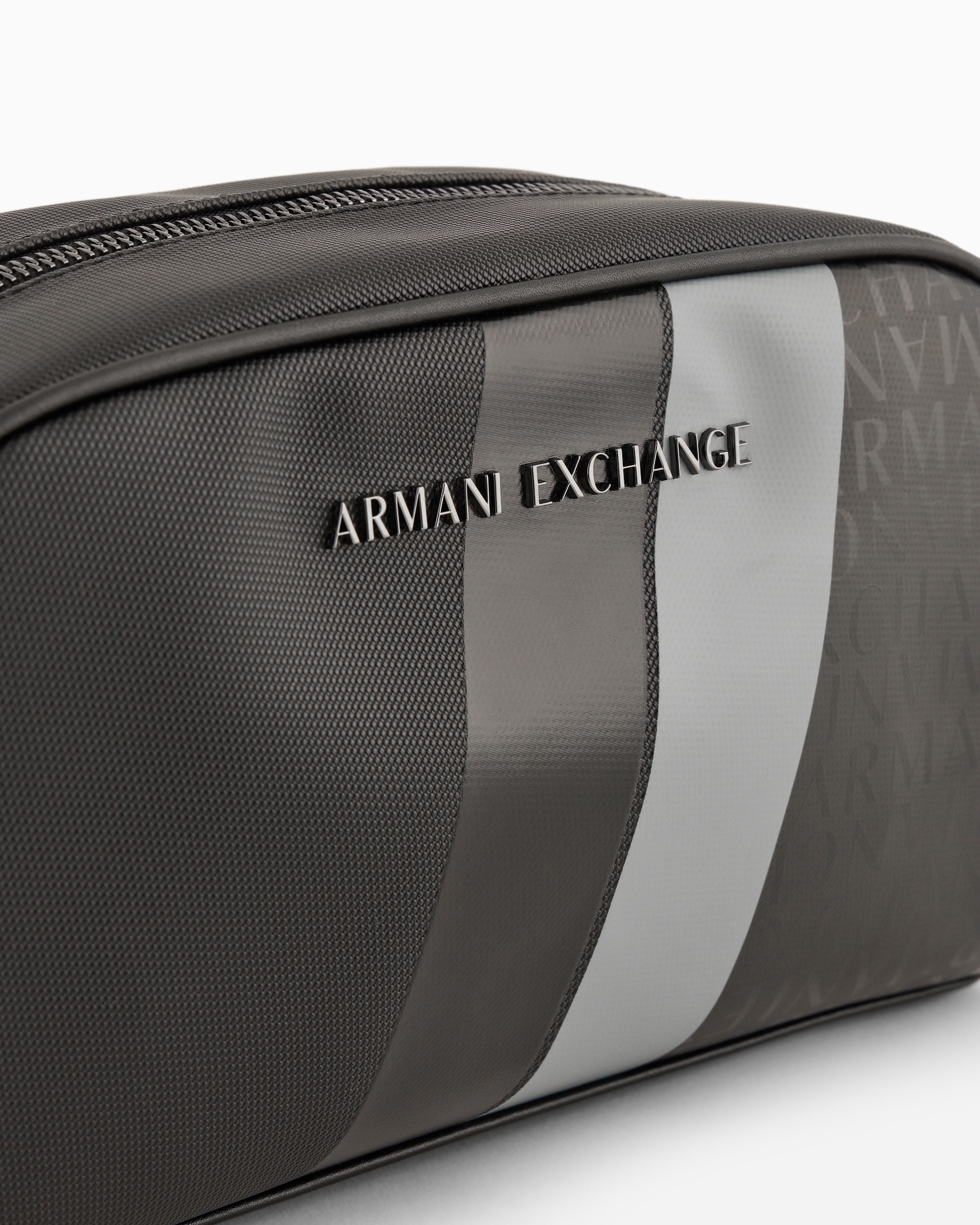 Armani Exchange Beauty Case With Monogram And Stripes In Black
