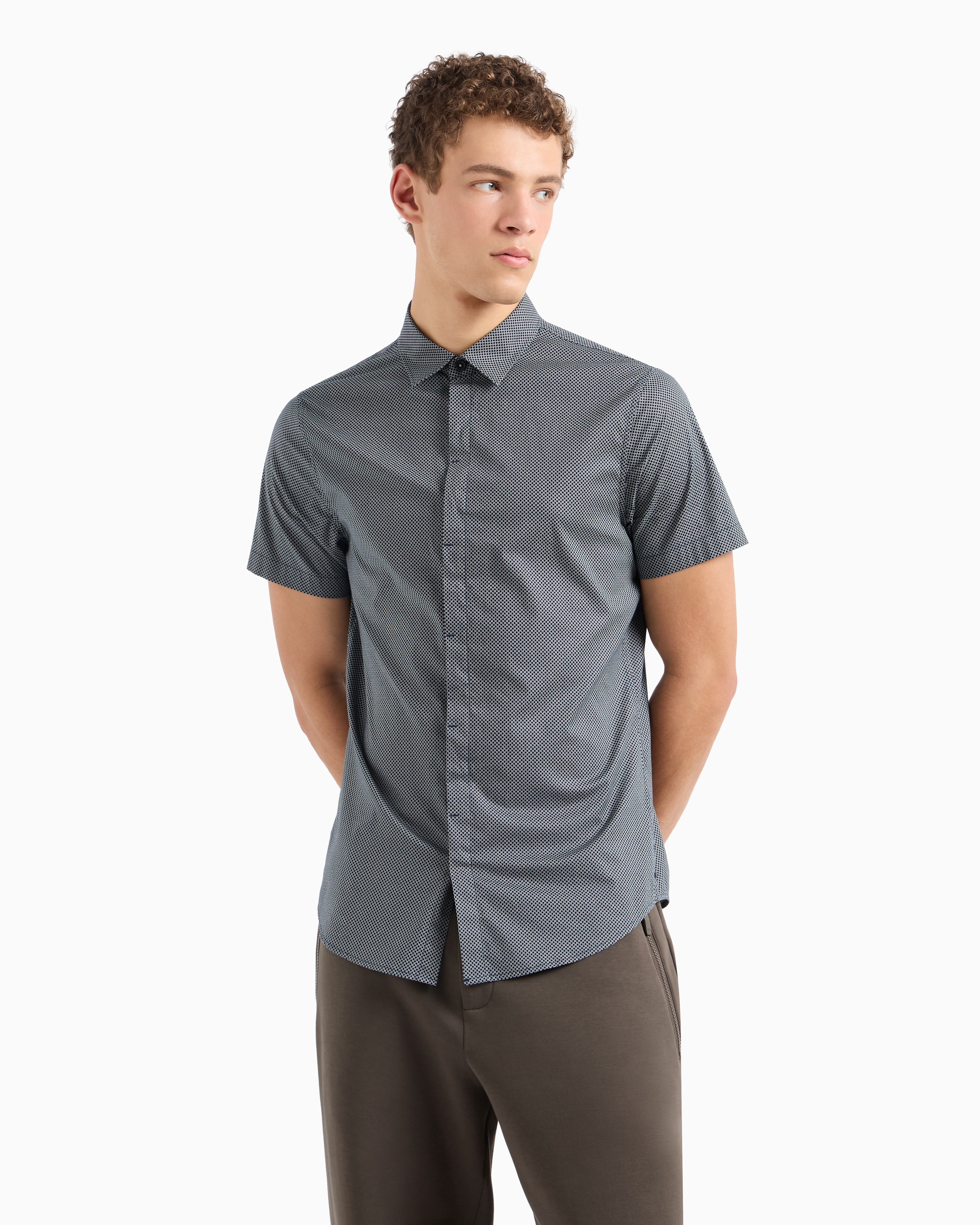 ARMANI EXCHANGE REGULAR FIT SHIRT WITH SHORT PATTERNED SLEEVES 