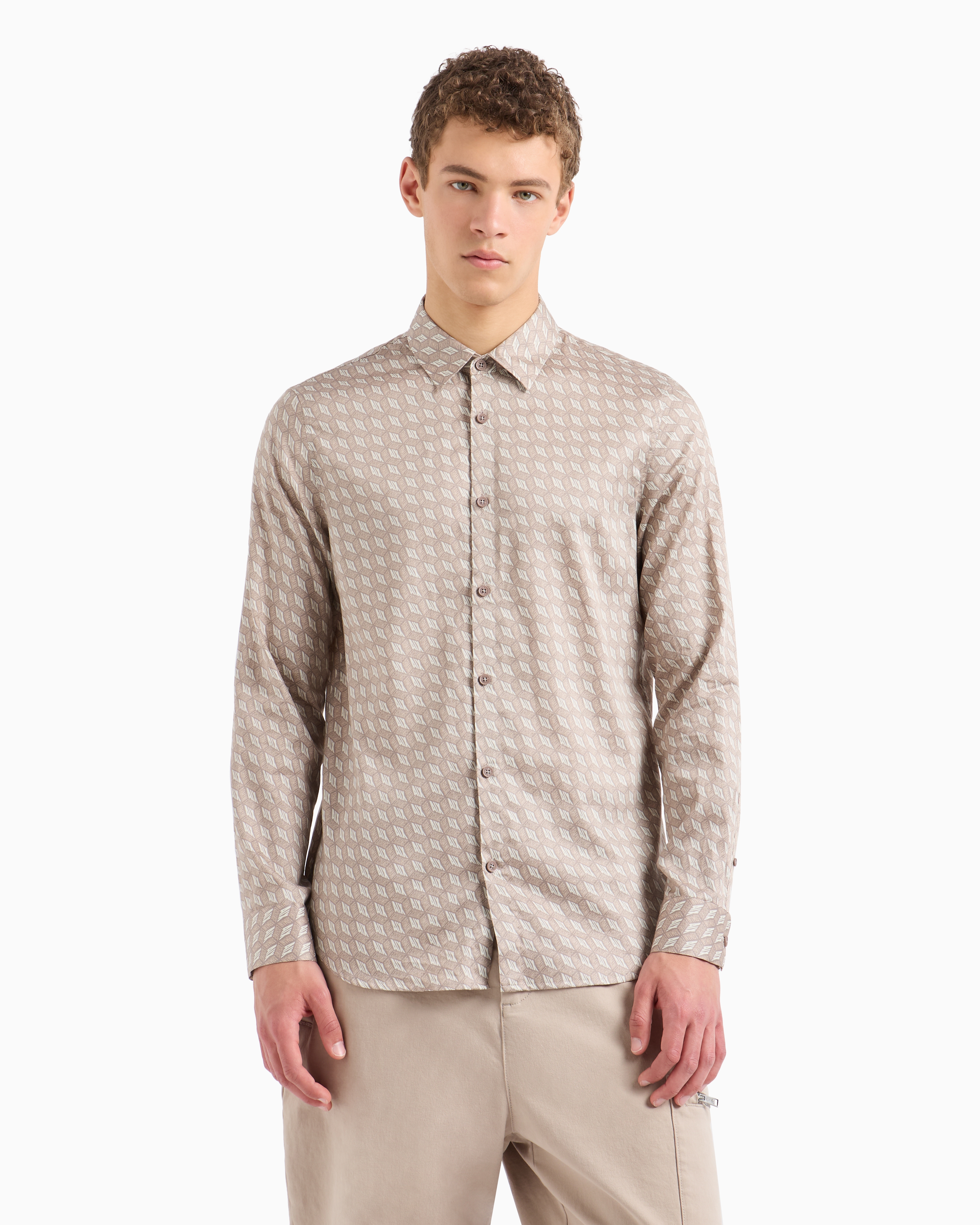 Regular fit patterned satin cotton shirt