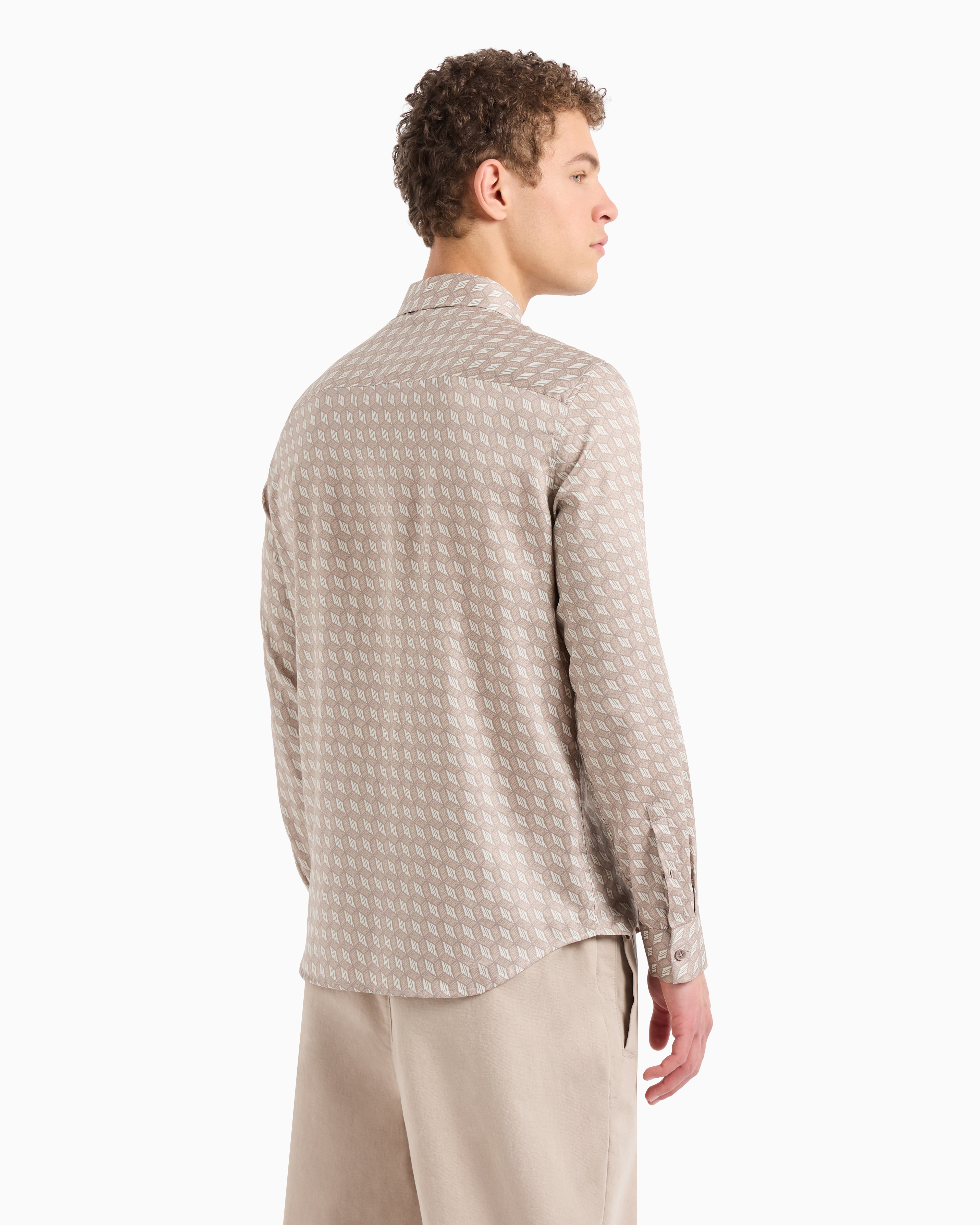 Regular fit patterned satin cotton shirt