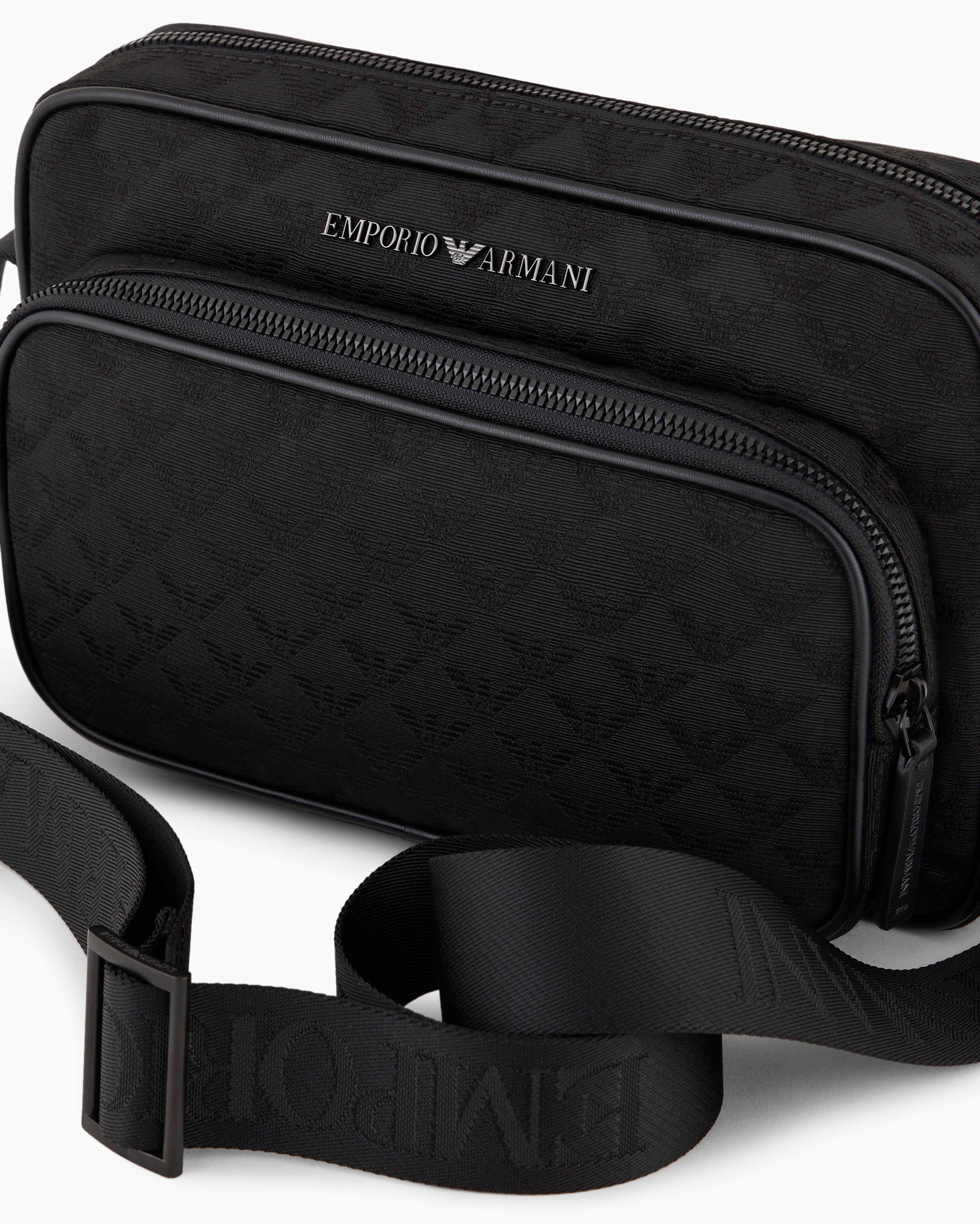 EMPORIO ARMANI NYLON SHOULDER BAG WITH ALL-OVER JACQUARD EAGLE 