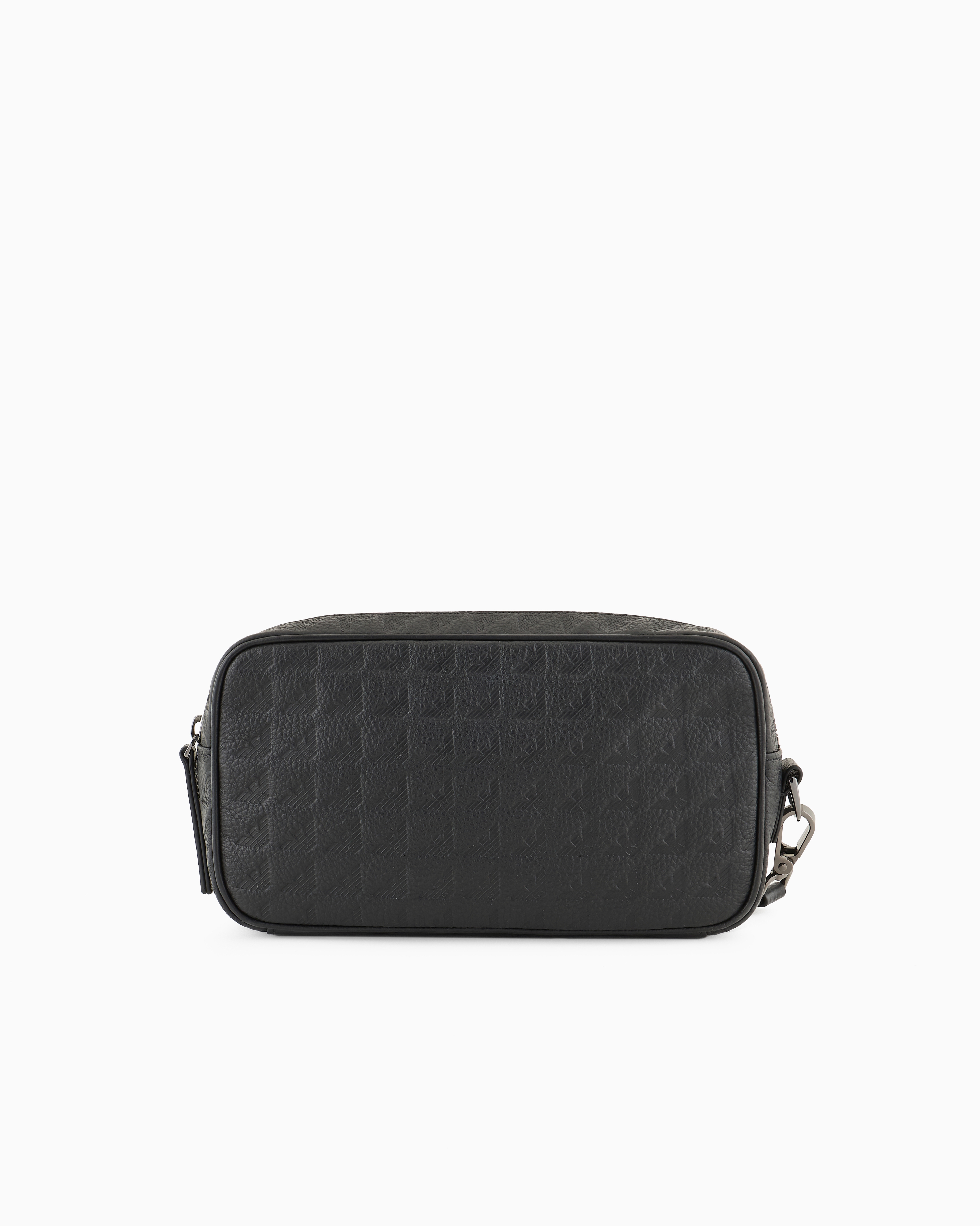 Shop Emporio Armani Leather Shoulder Bag With All-over Embossed Eagle In Black