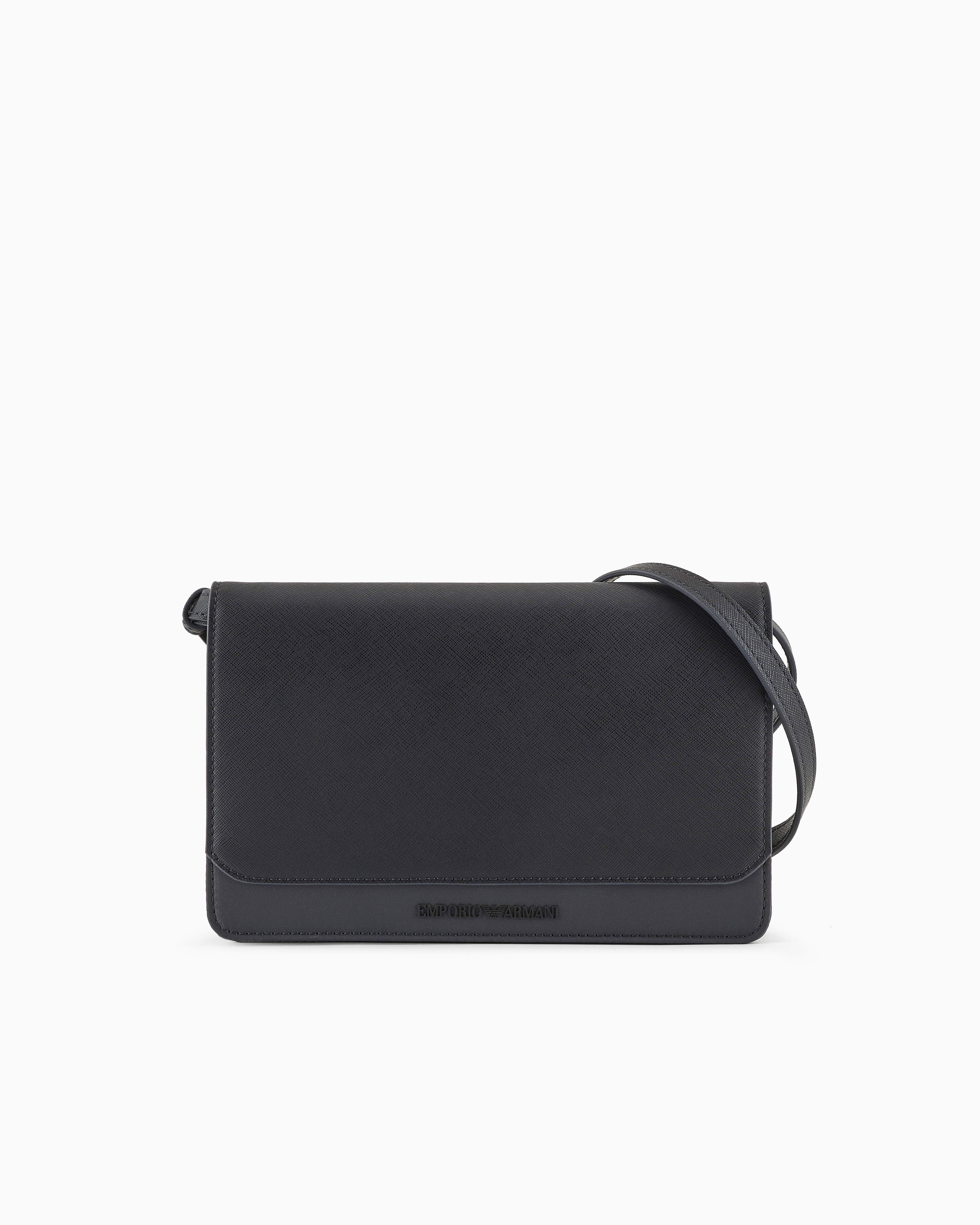 Emporio Armani Official Store Asv Regenerated Saffiano And Recycled Nylon Shoulder Bag With Flap In Navy Blue