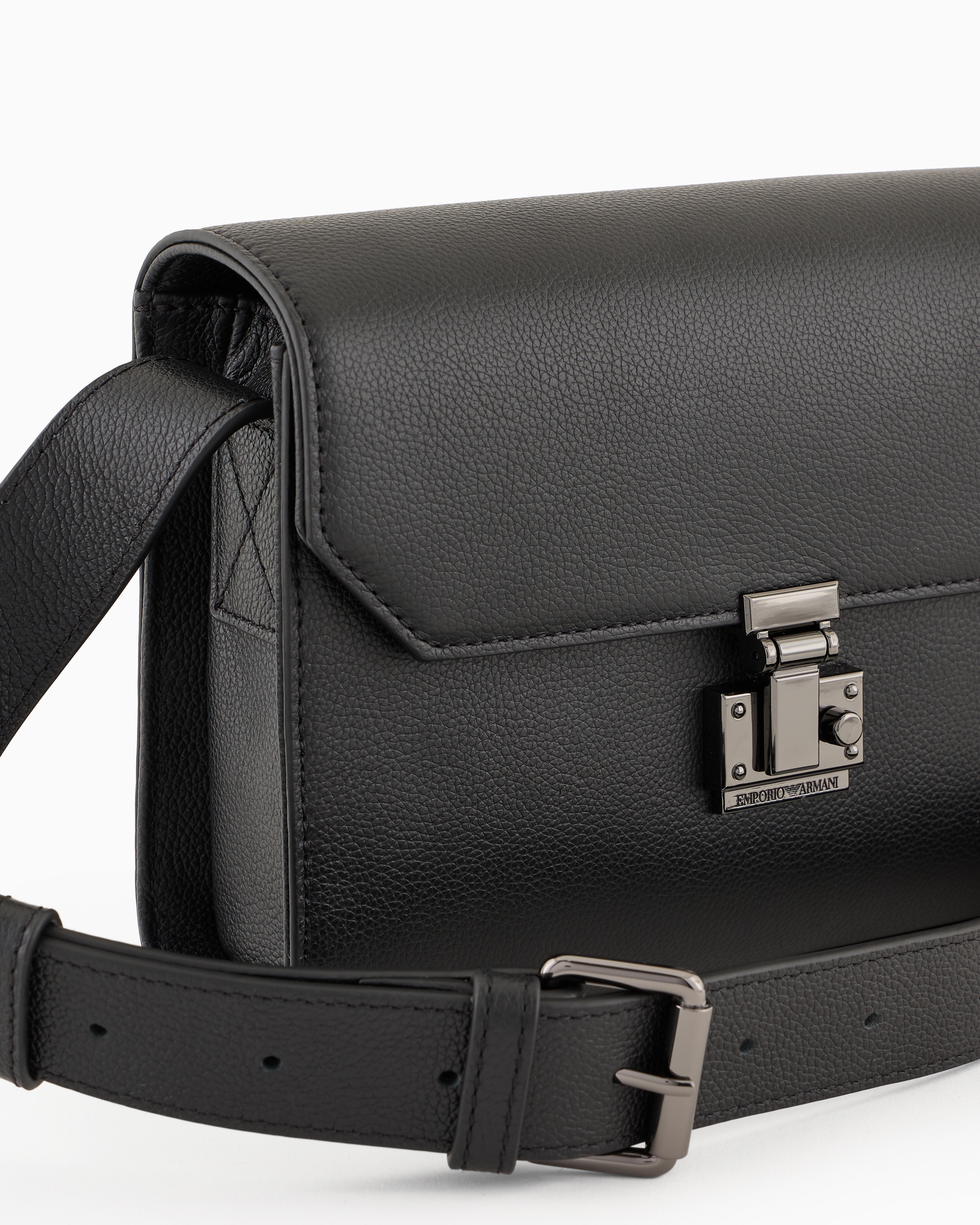 EMPORIO ARMANI SHOULDER BAG WITH FLAP IN TUMBLED LEATHER 